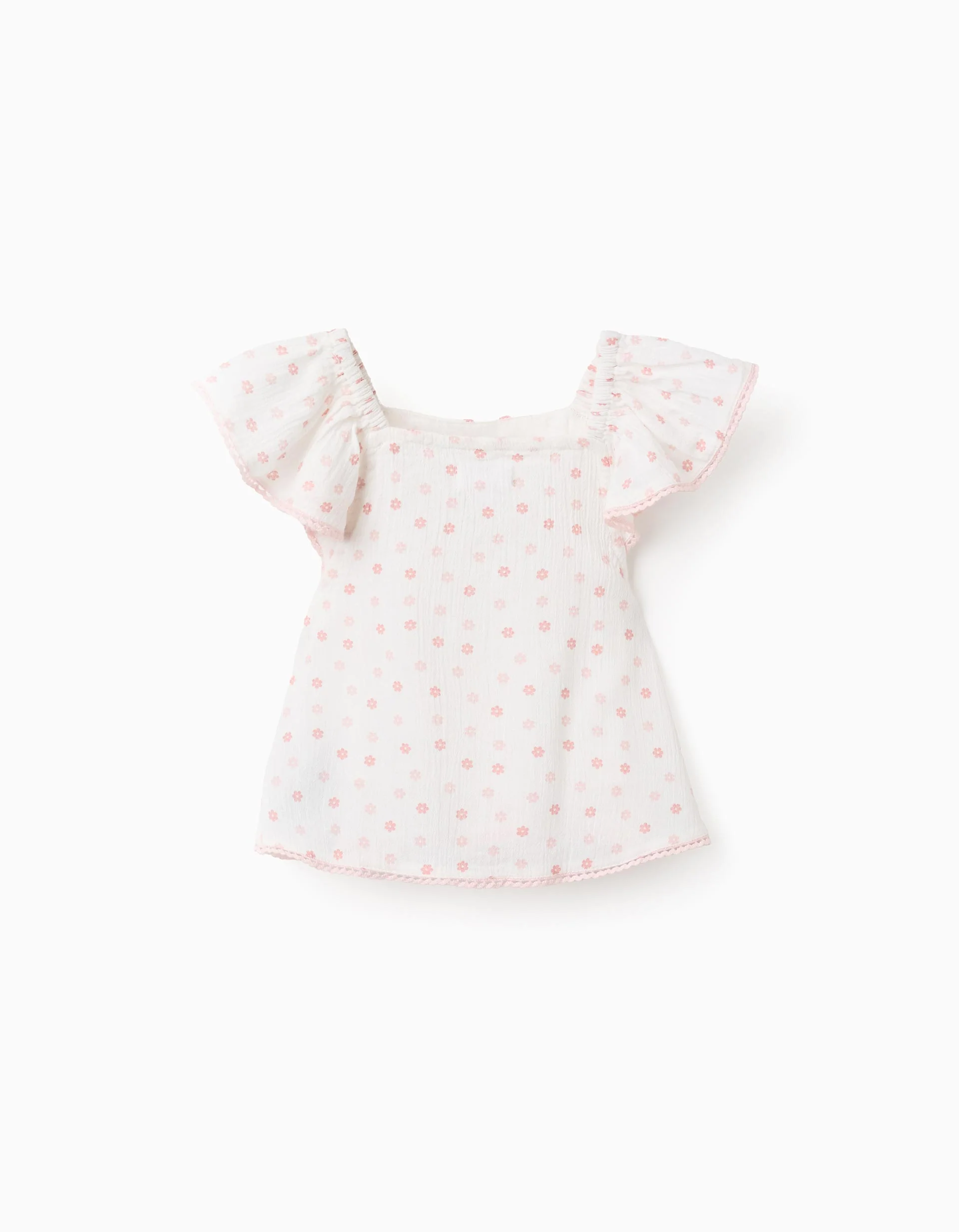 Floral Cotton Blouse for Baby Girls, White/Pink