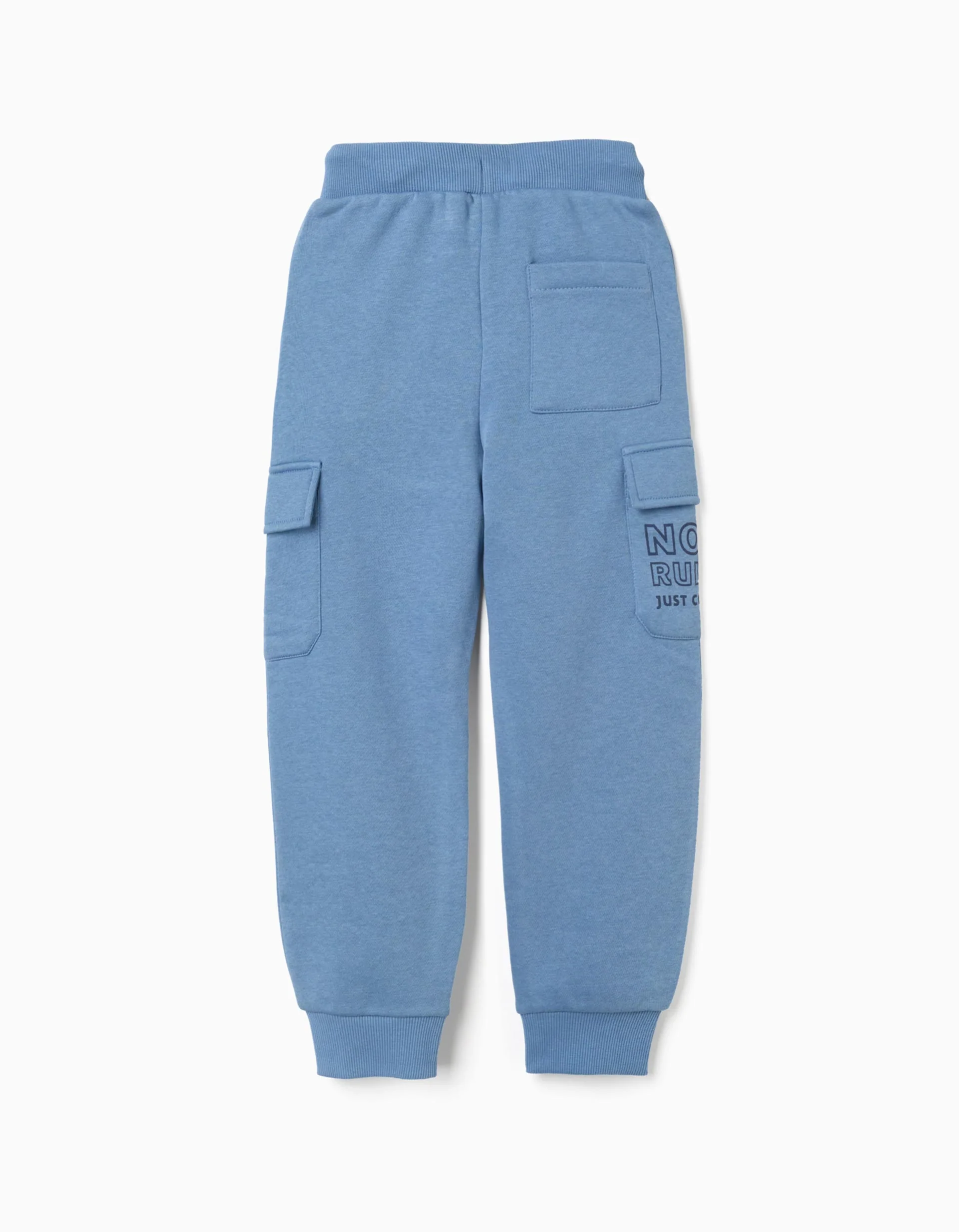 Brushed cargo joggers with No Rules print for boys, blue