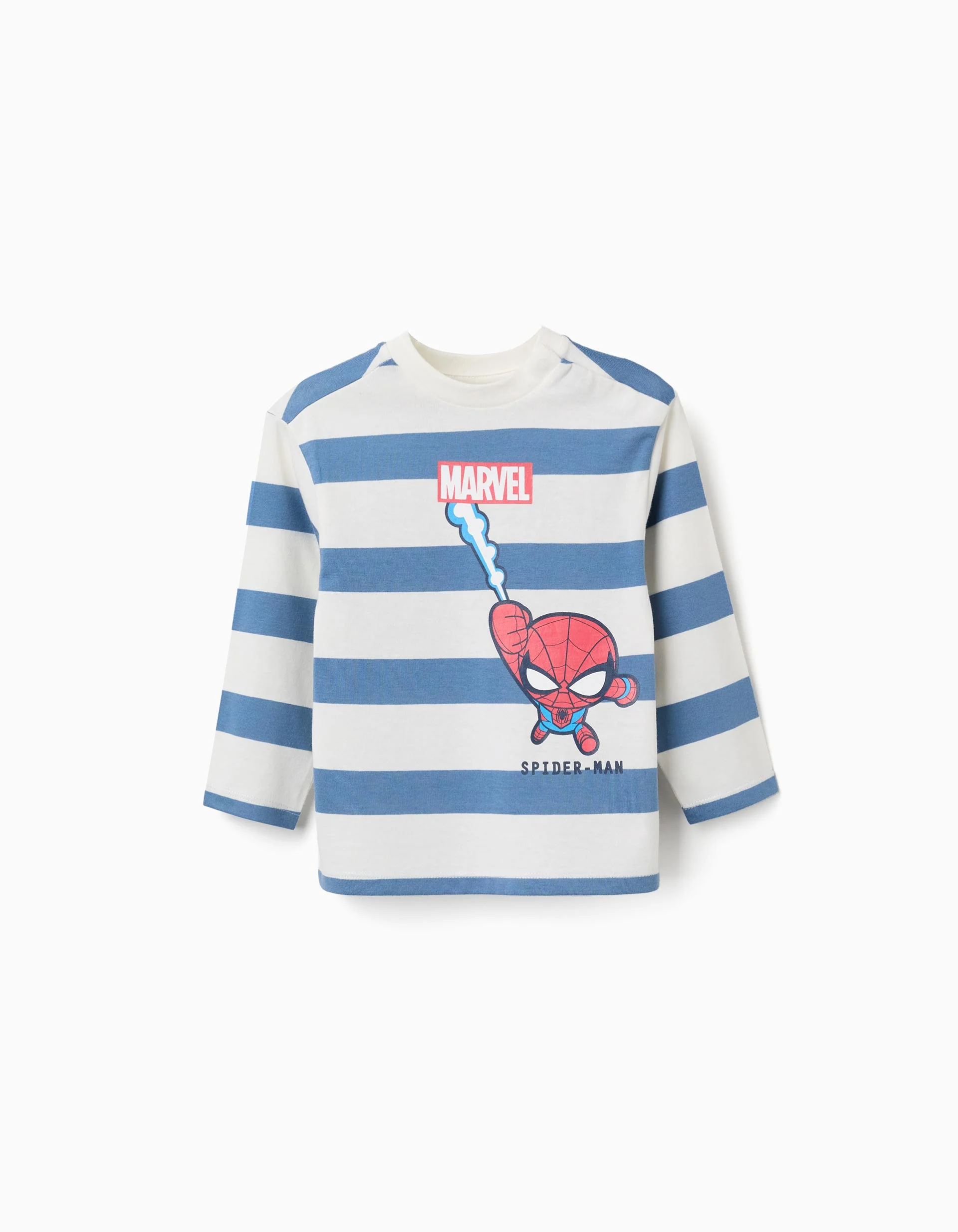 Striped long sleeve T-shirt with Spider-Man for baby boys, white/blue