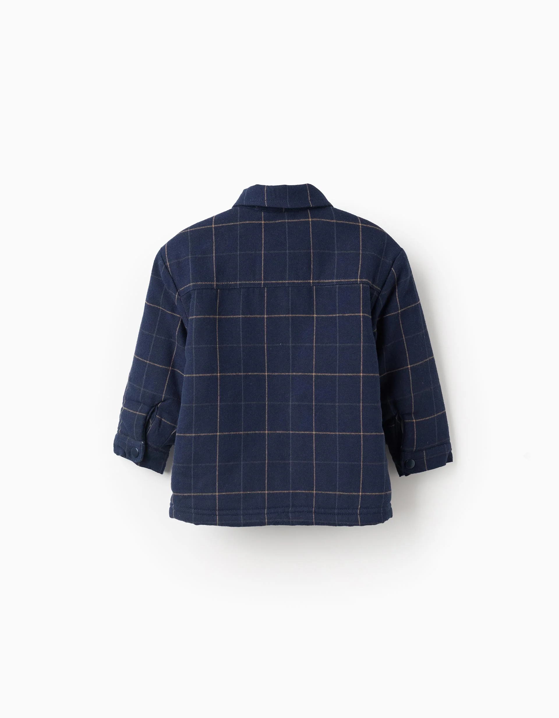 Flannel jacket with sherpa lining for baby boys, dark blue