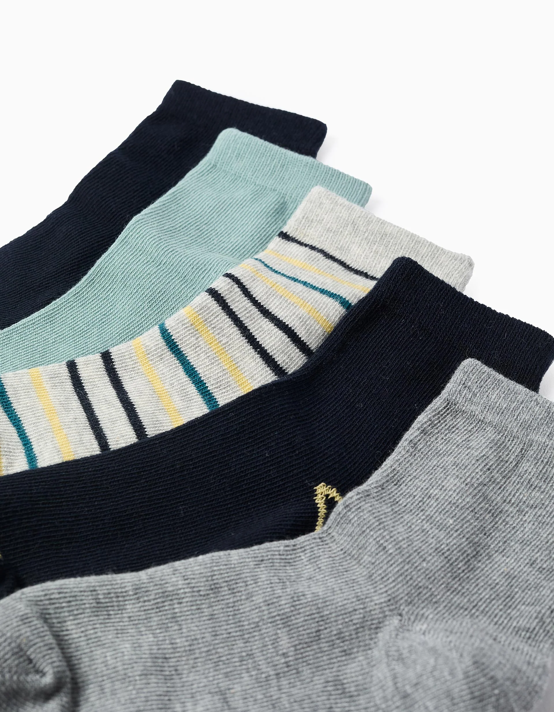 Pack of 5 Pairs of Plain and Striped Socks for Boys, Multicolour