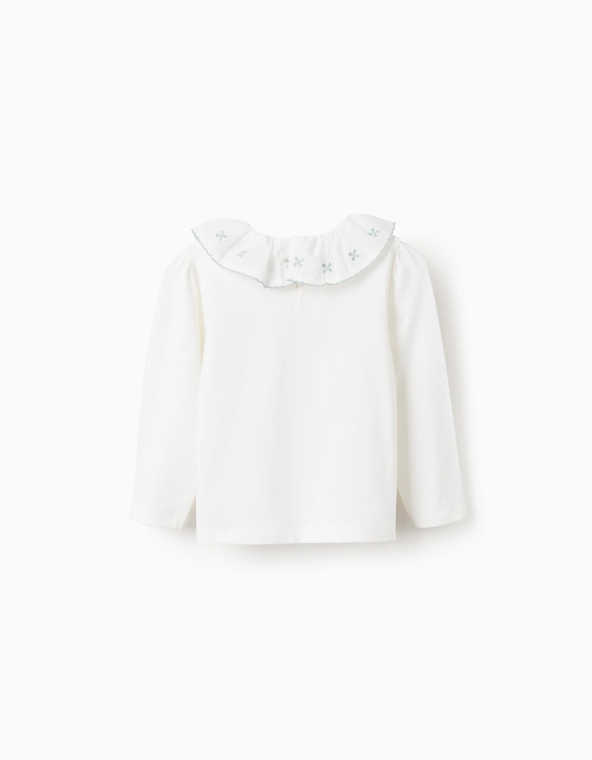T-shirt with Ruffle Collar and Embroidery for Baby Girls, White/Green
