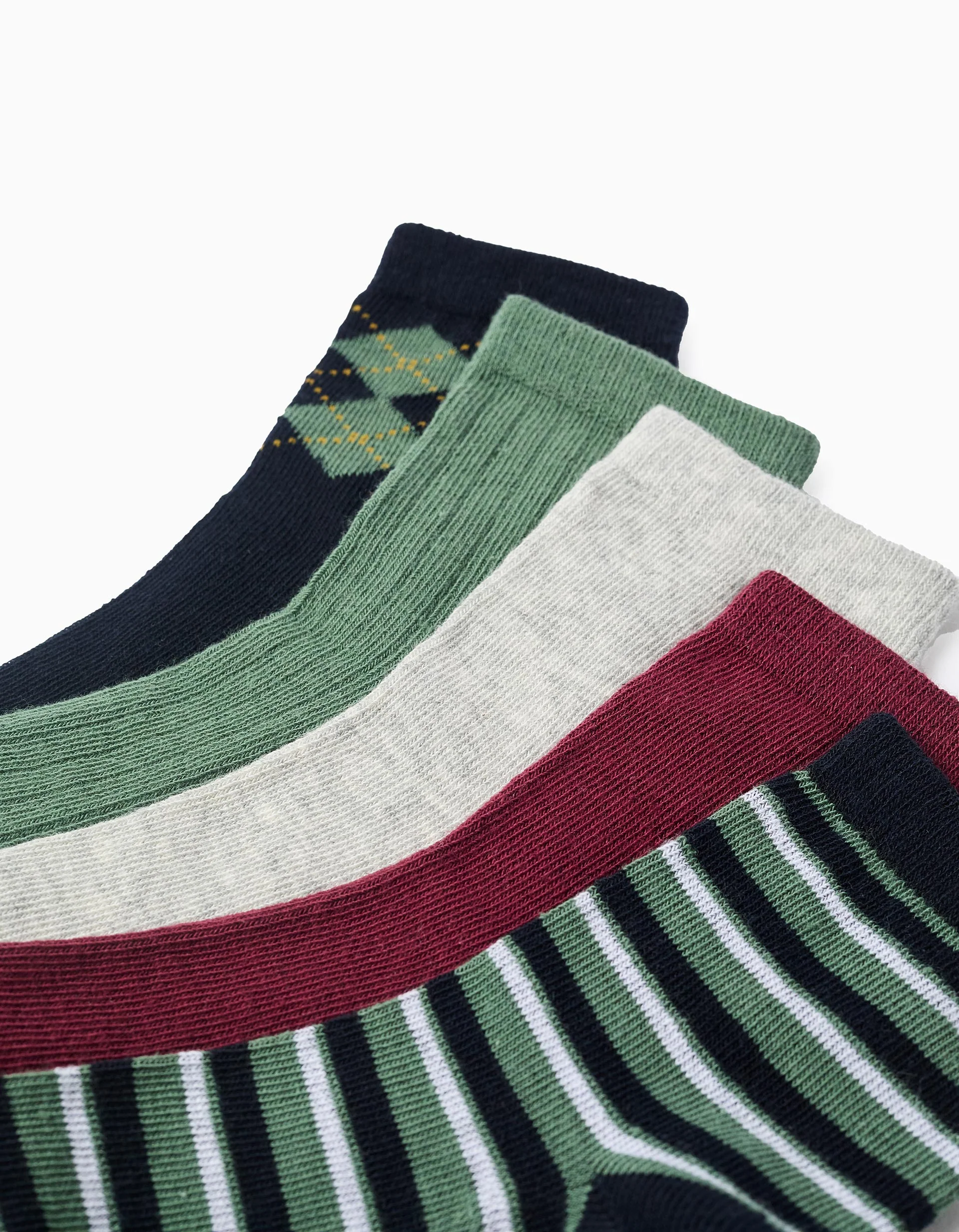 Pack of 5 Pairs of Plain/Striped Socks for Boys, Multicolour