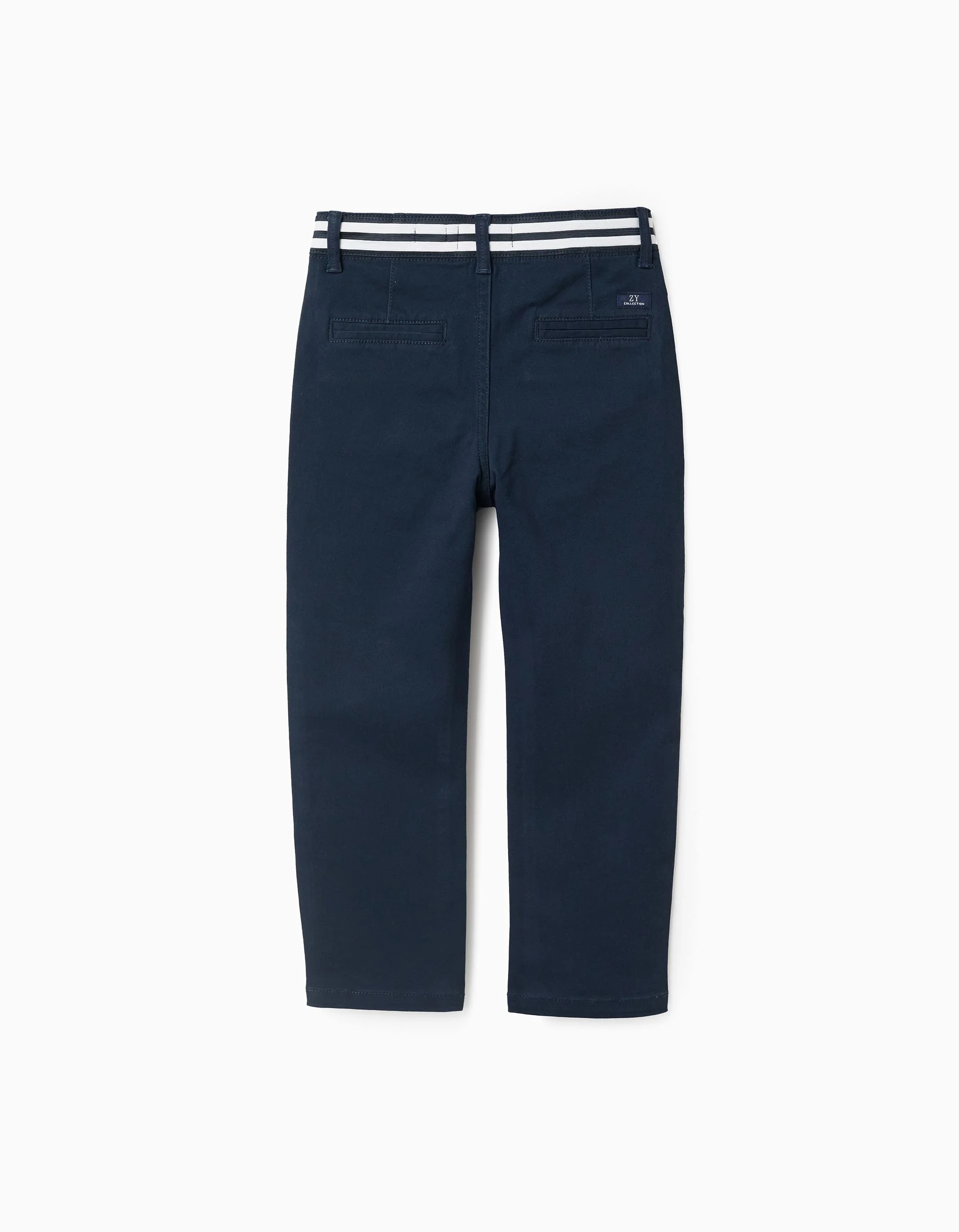 Twill Chino Trousers with Striped Waist for Boys, Dark Blue