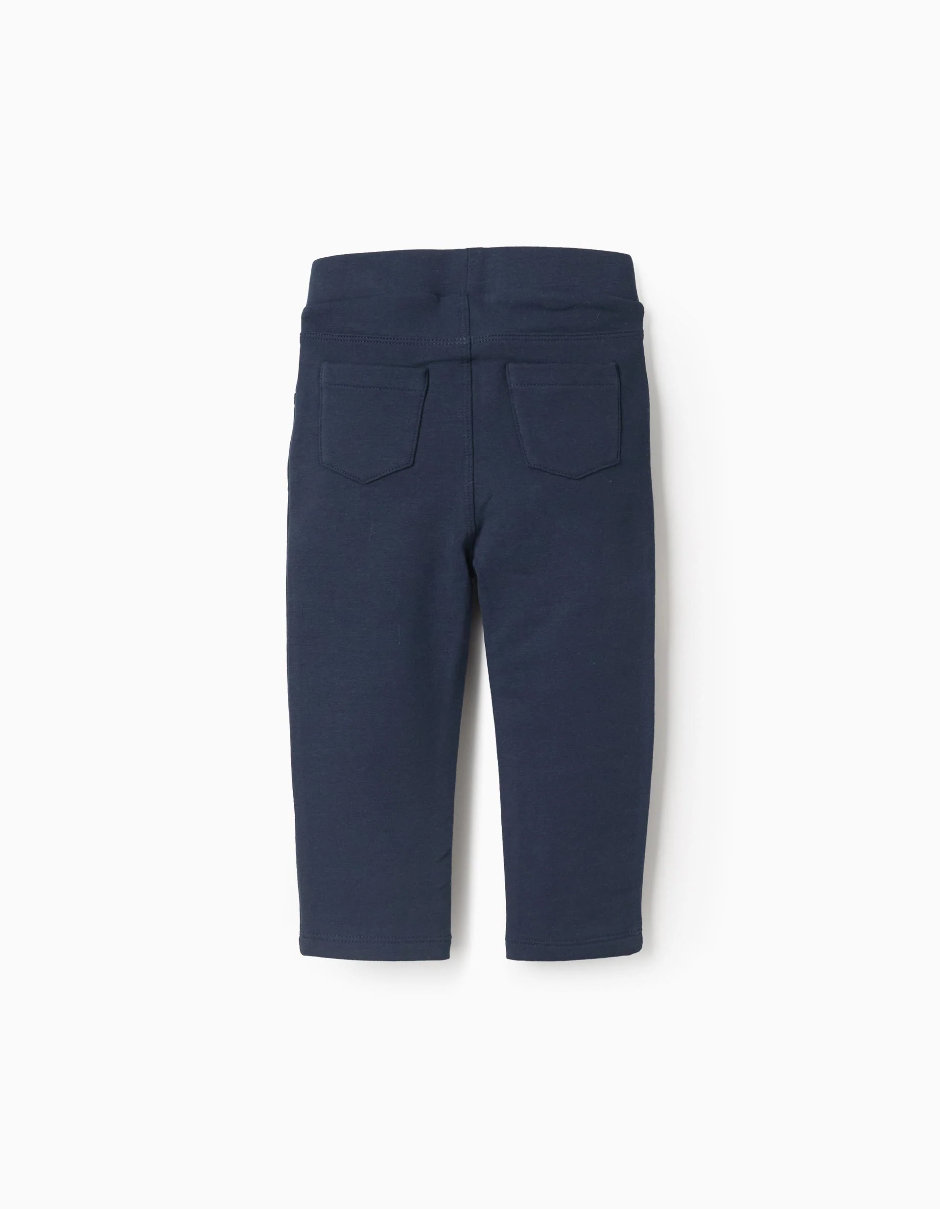 Brushed leggings with decorative pockets for baby girls, dark blue