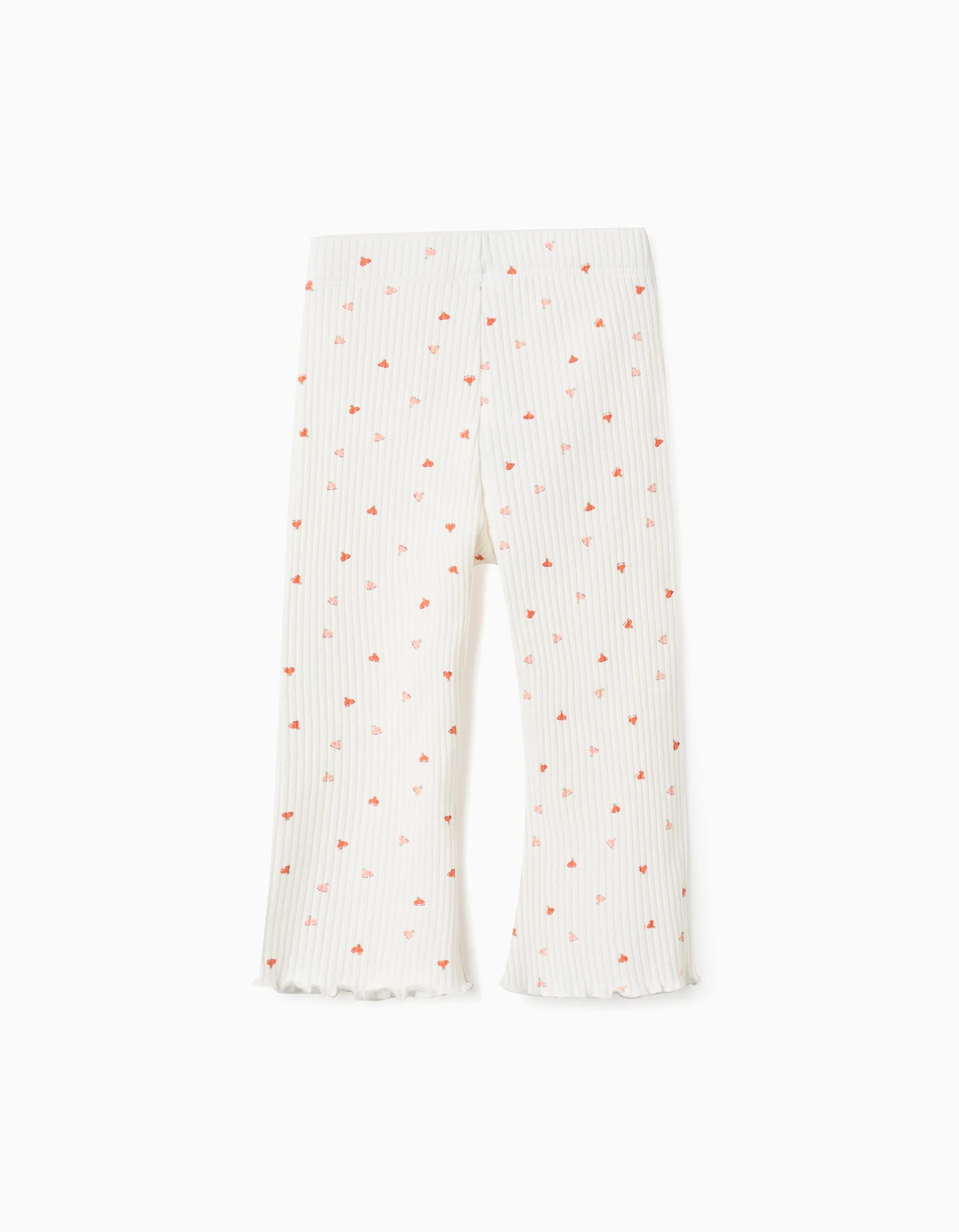 Floral Ribbed Trousers with Wavy Finish for Baby Girls, Beige