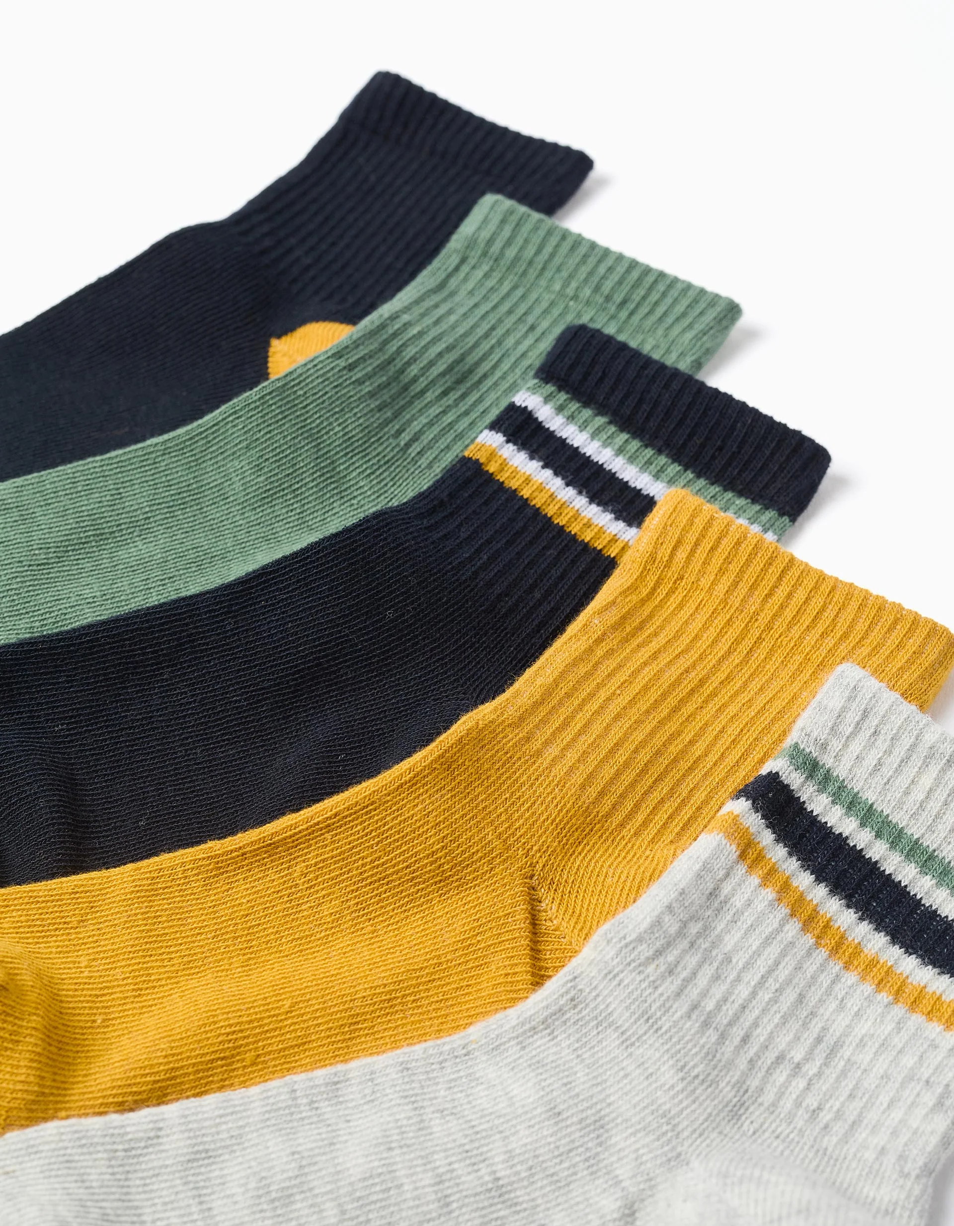 Pack of 5 Pairs of Plain/Striped Ribbed Socks for Boys, Multicolour