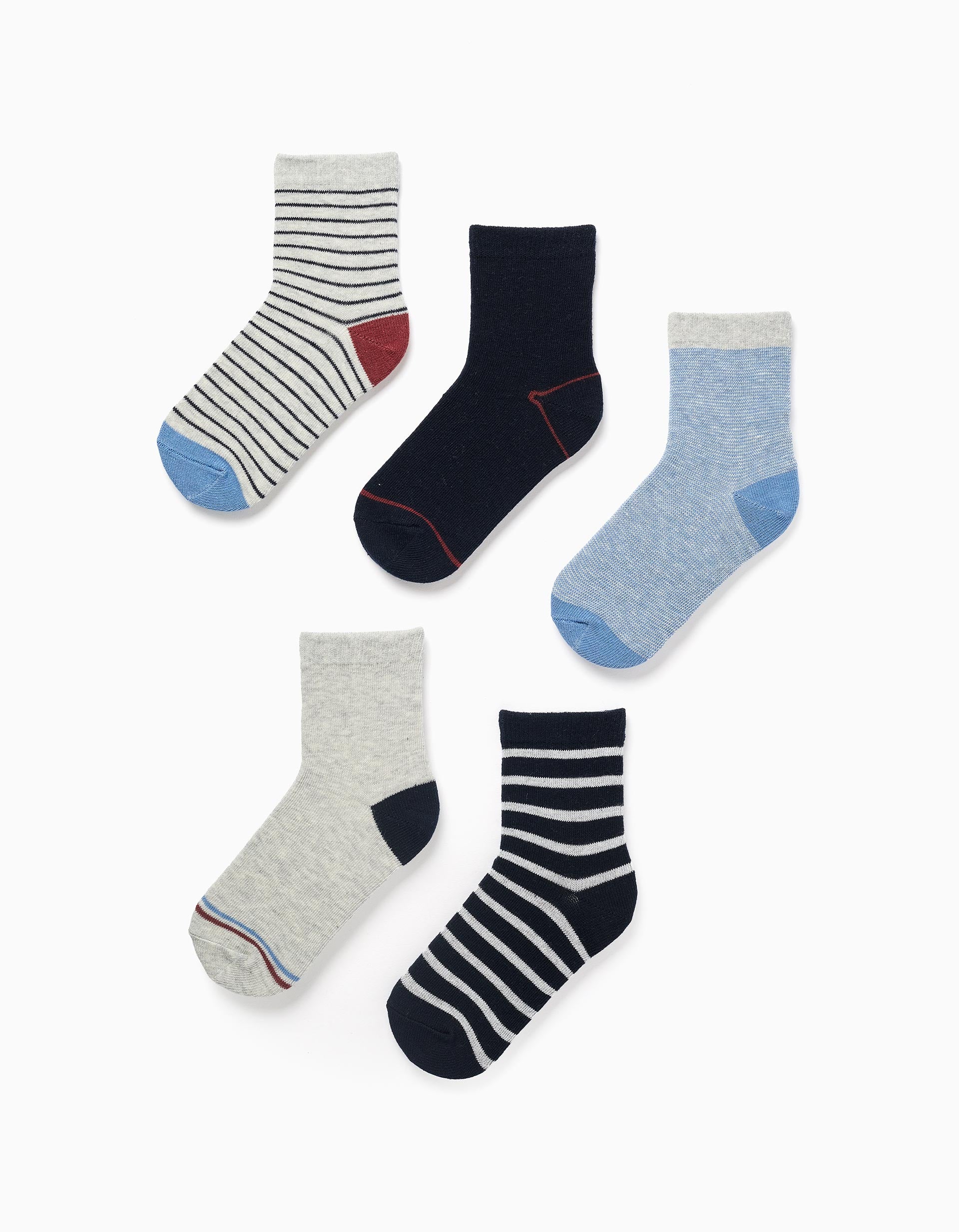 Pack of 5 pairs of socks with stripes for boys, multicolour