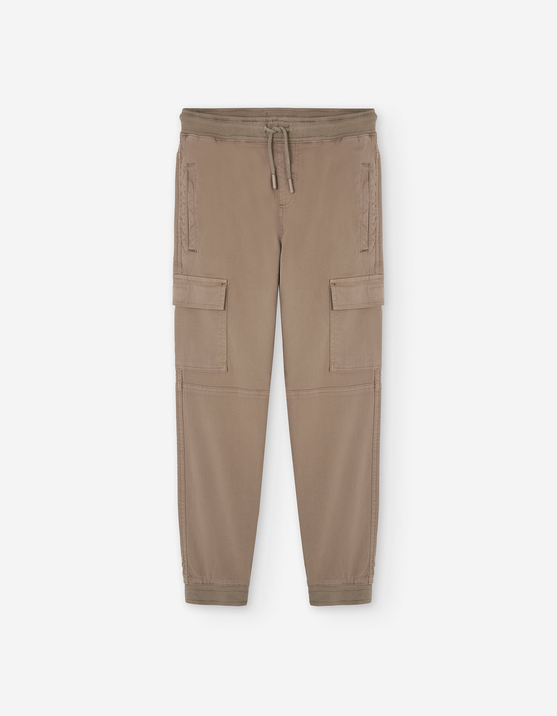 Cotton dobby joggers with cargo pockets for boys, brown