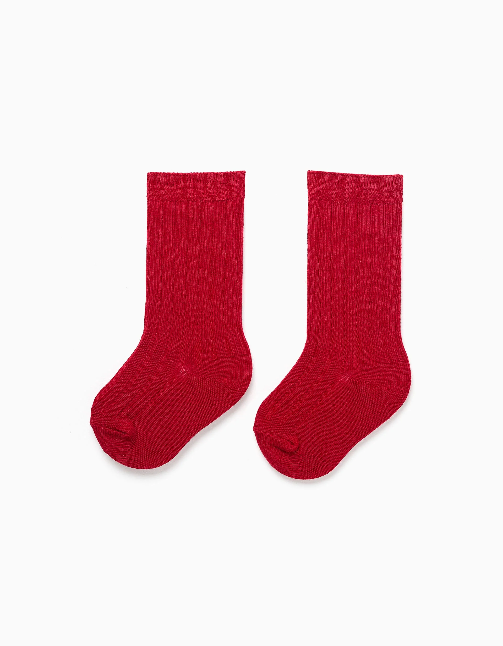 Ribbed high socks for baby boys, red
