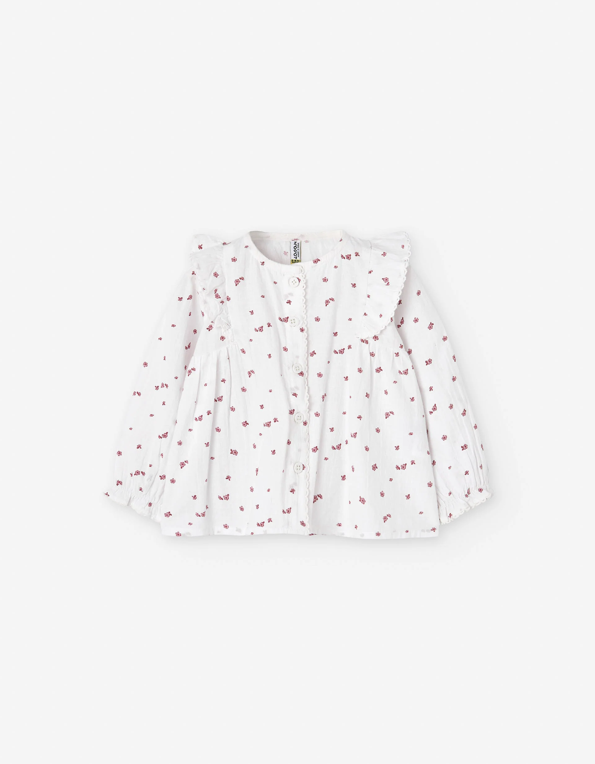 Cotton shirt with floral motif and ruffles for baby girls, white