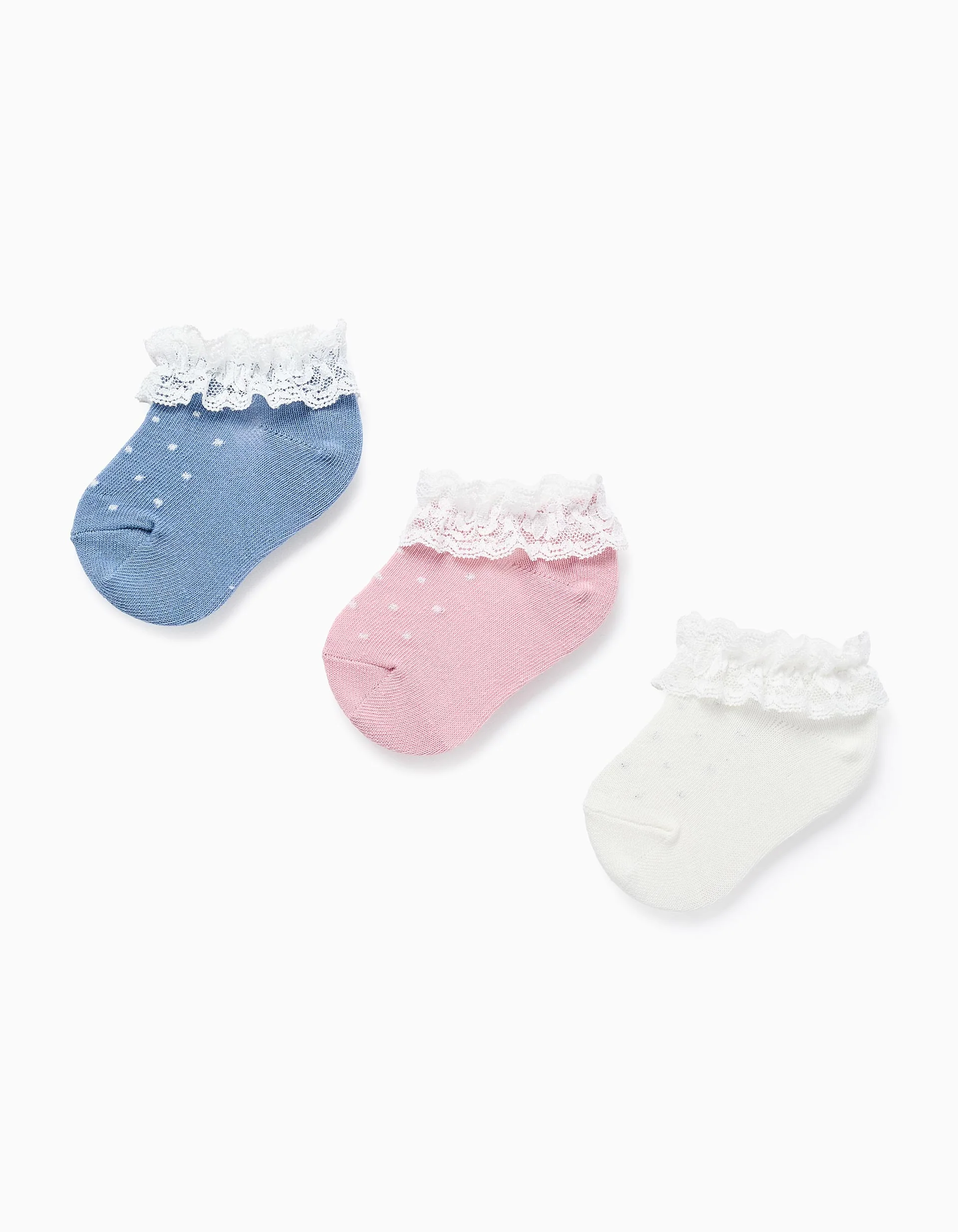 Pack of 3 Ankle Socks with Lurex and Lace for Baby Girls, Multicolour