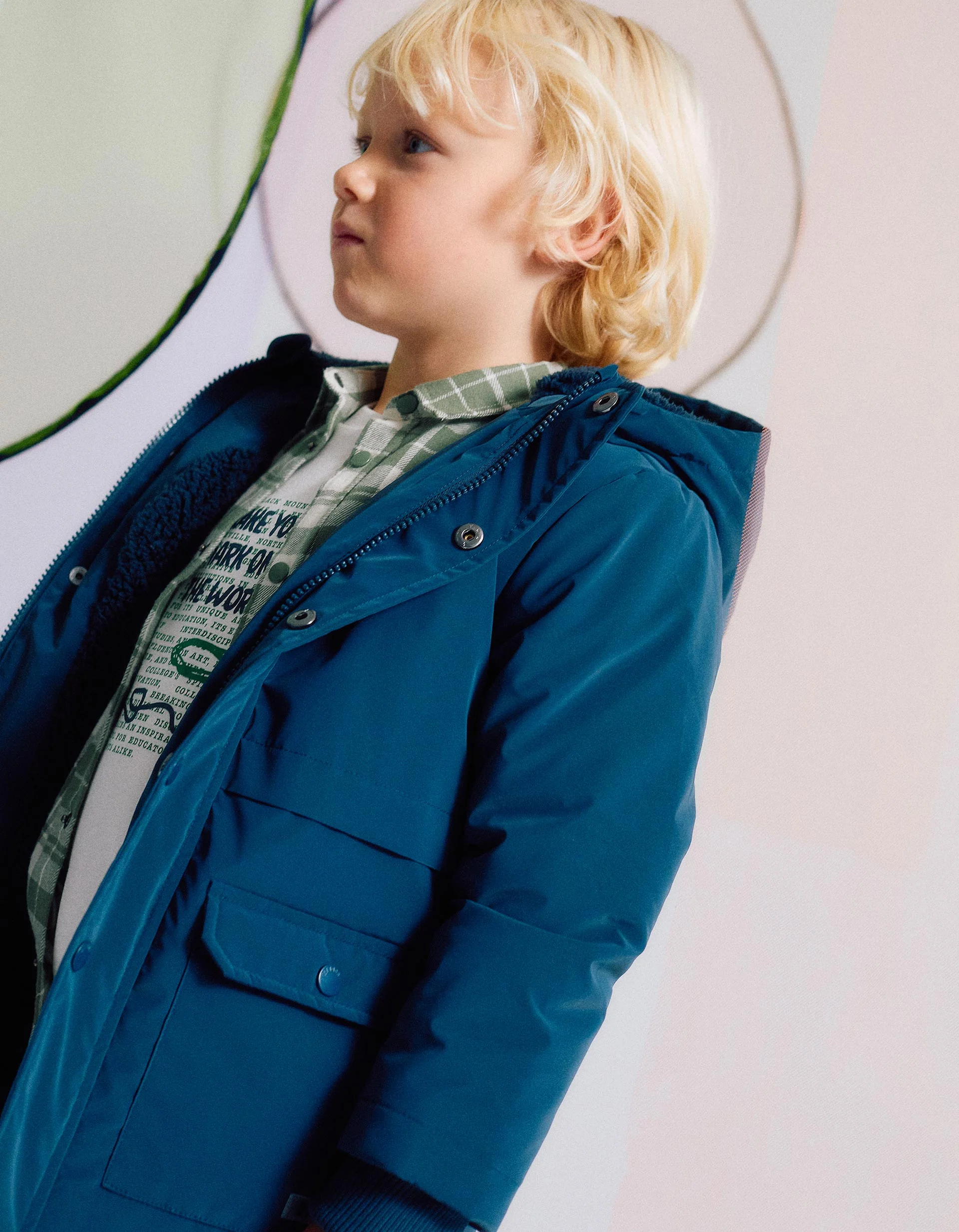 Hooded Waterproof Parka with Sherpa Lining for Boys, Blue