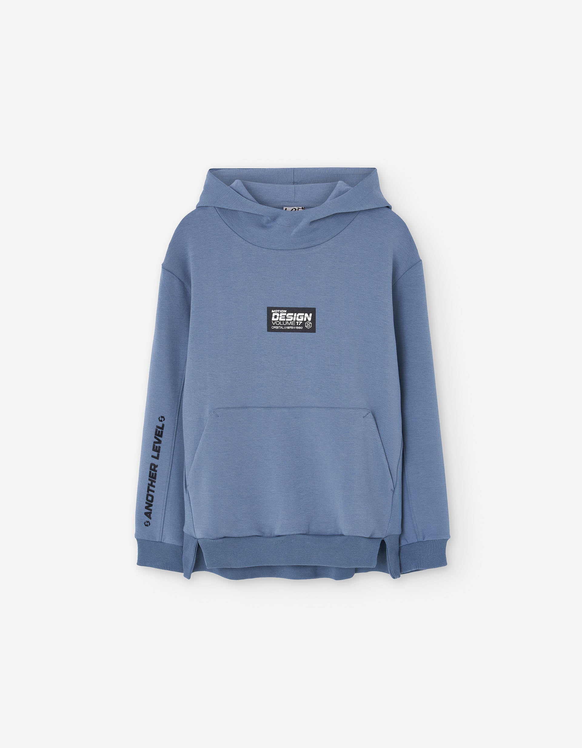 Hooded sweatshirt with Design print and pocket for boys, blue