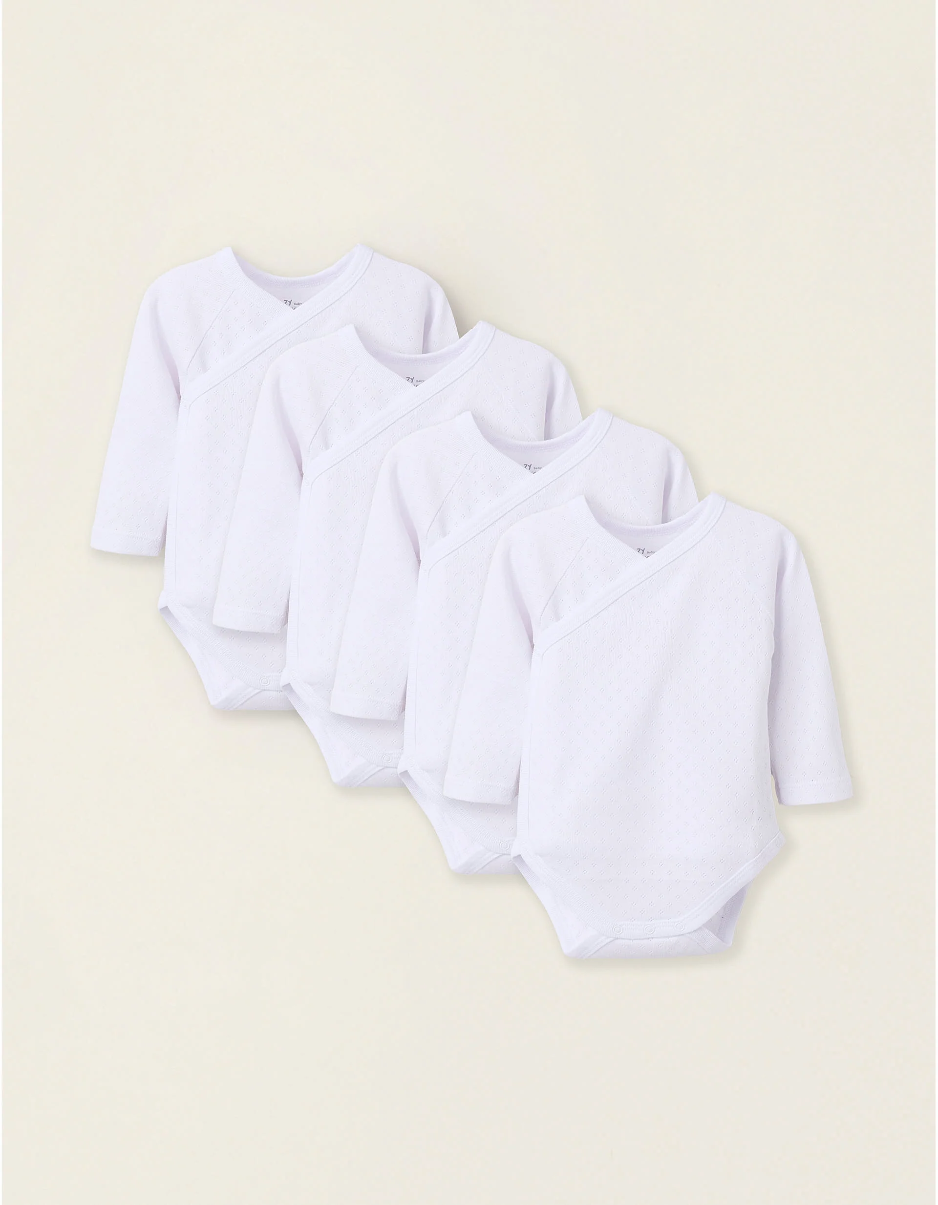 Pack of 4 Wrapover Bodysuits in Pointelle for Newborn Girls and Babies, White