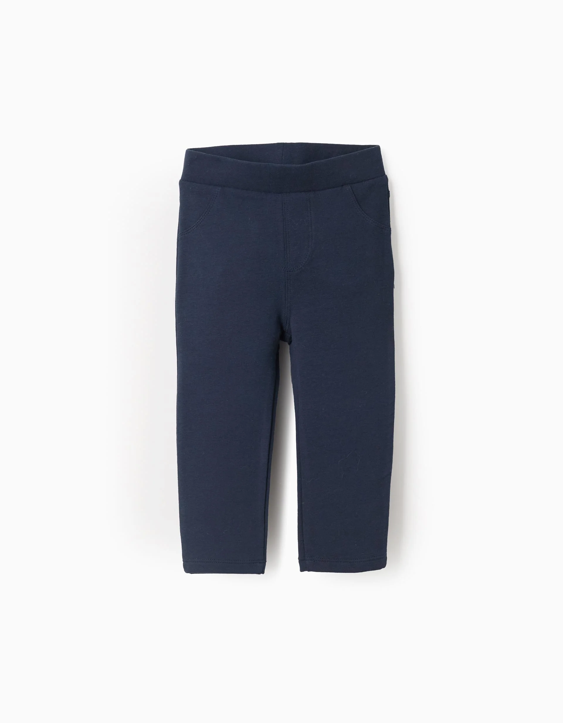 Brushed leggings with decorative pockets for baby girls, dark blue