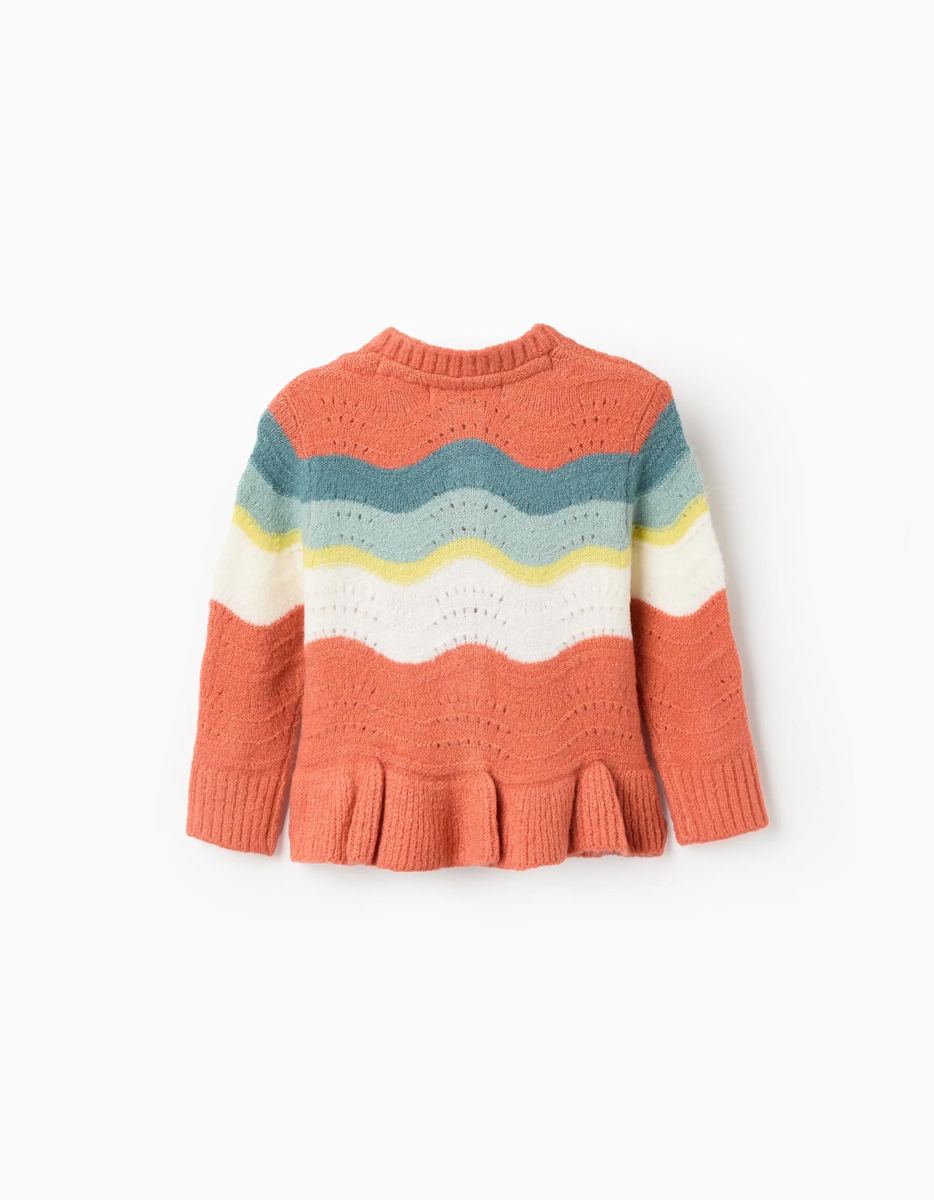 Cardigan with Wavy Stripes for Baby Girls, Orange/Green
