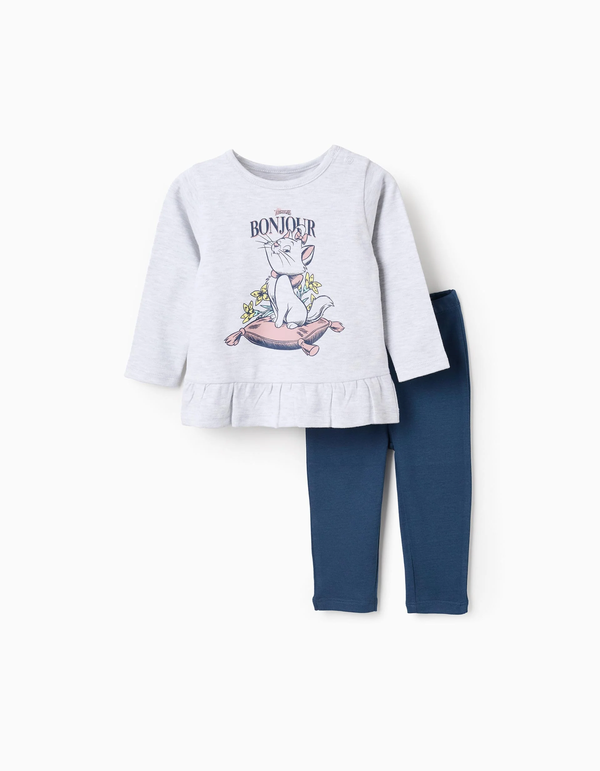 Cotton Pyjama with Ruffles for Baby Girls 'Marie', Grey/Blue