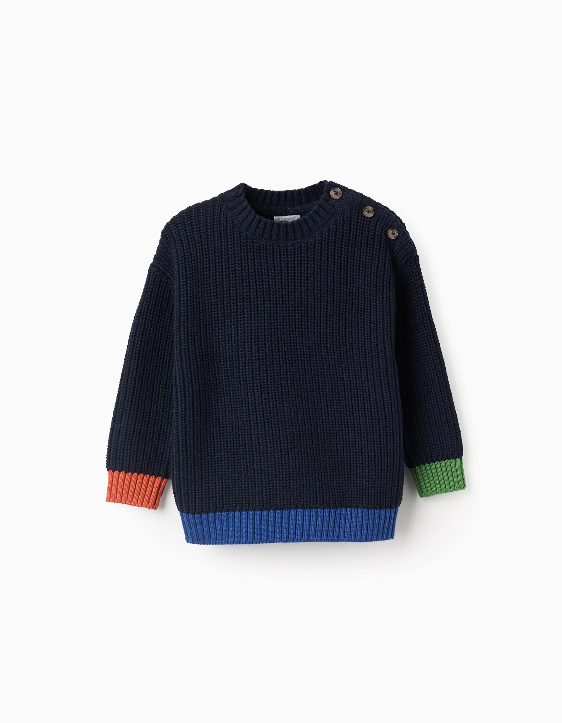 Knitted Jumper with Colourful Details for Baby Boys, Dark Blue