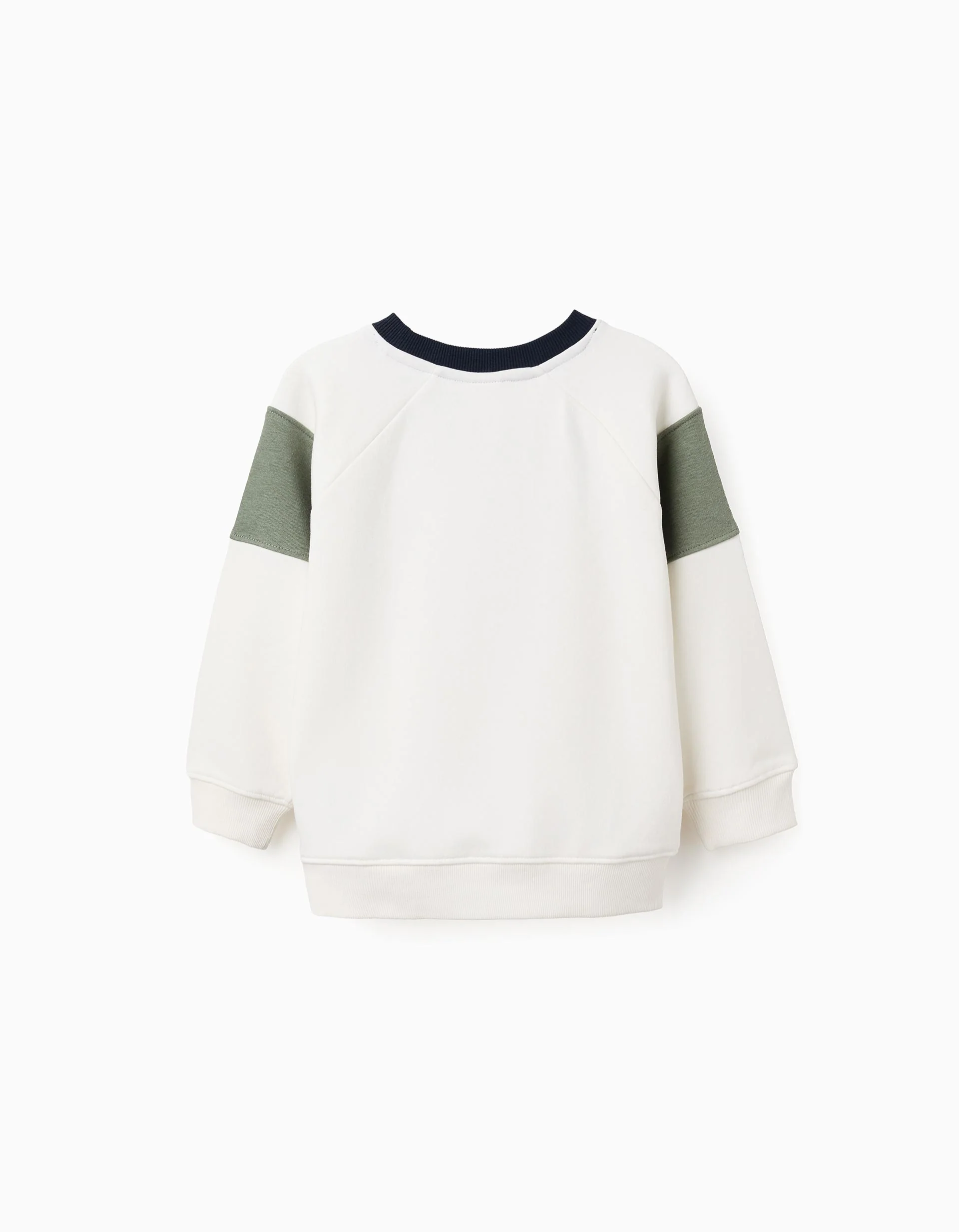 Brushed Sweatshirt with 'Y' Embroidery for Boys, White/Green/Blue