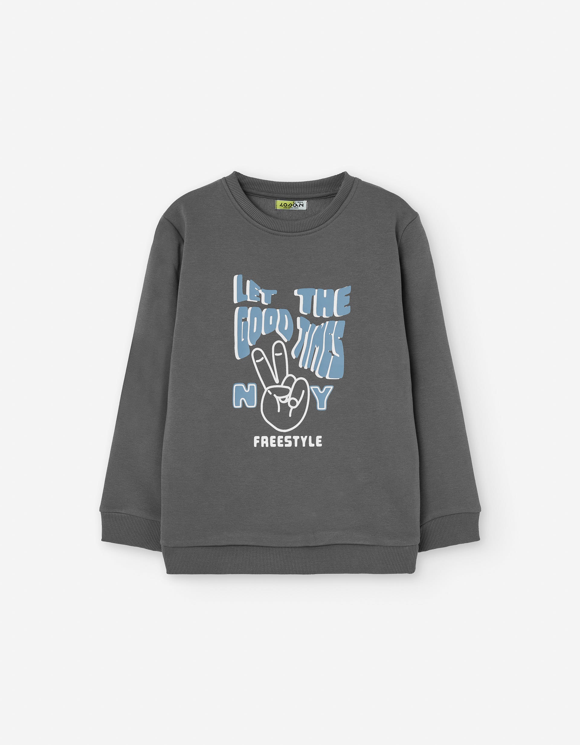 Brushed sweatshirt with front print for boys, dark grey