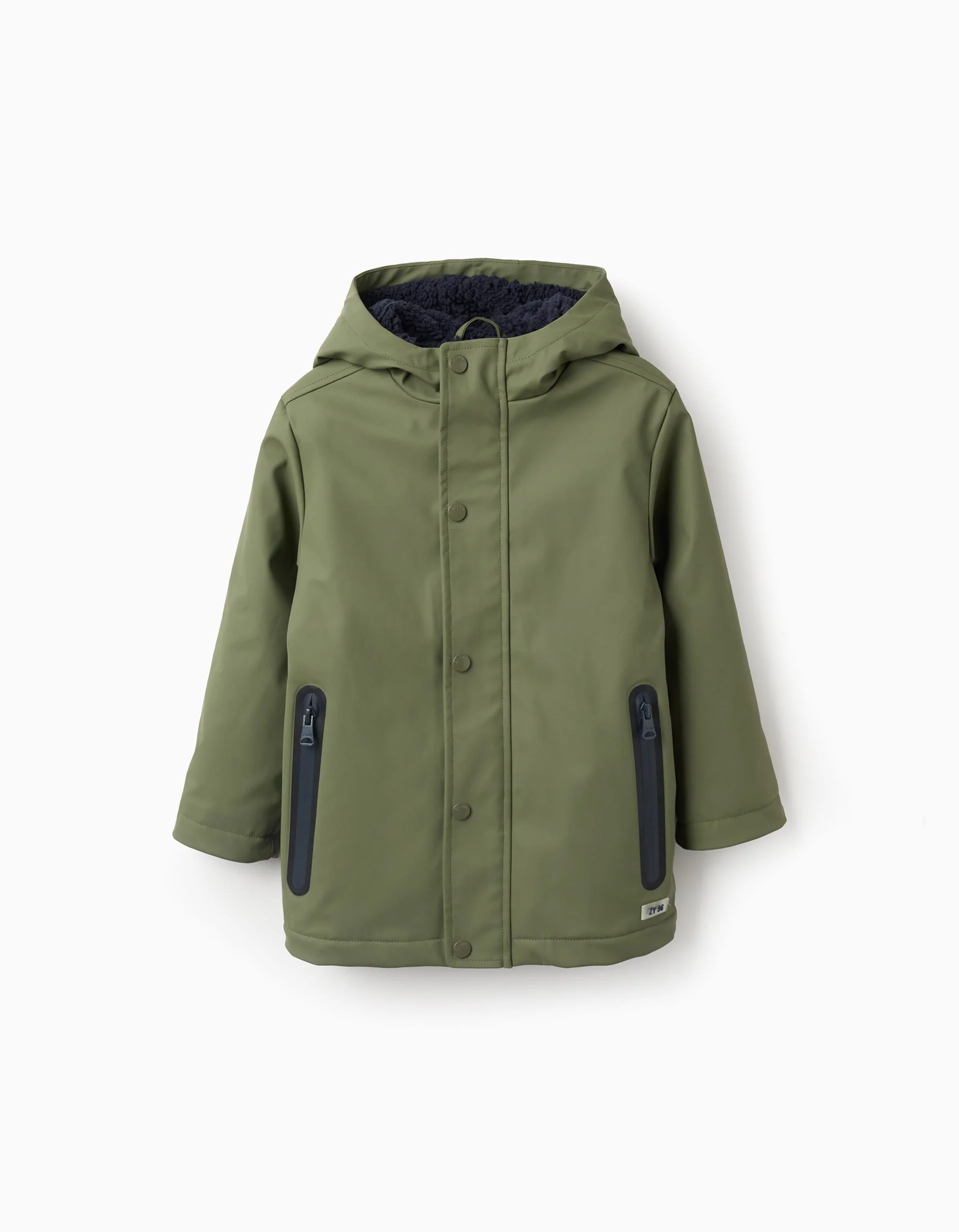 Hooded Rubber Parka with Sherpa Lining for Boys, Green