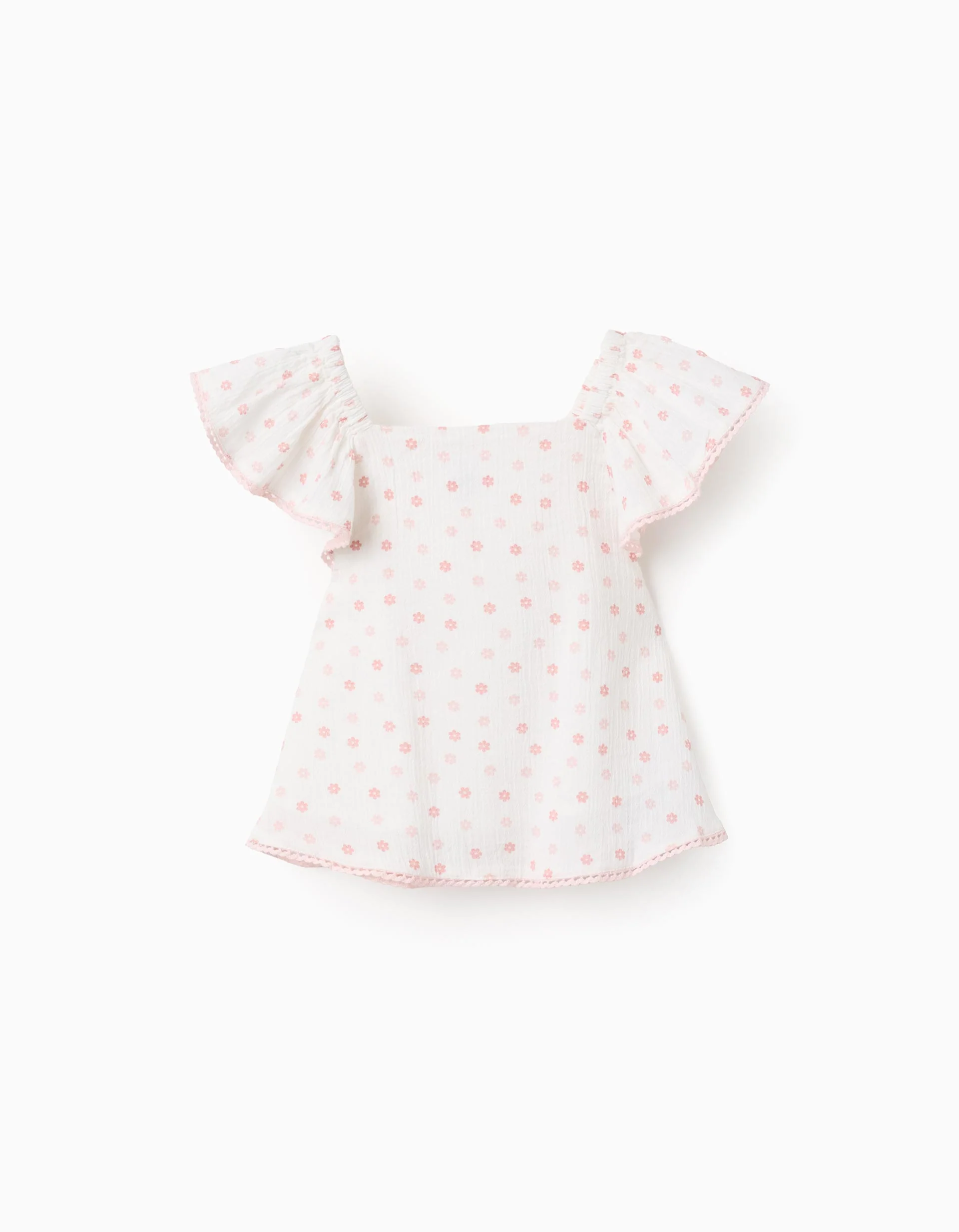 Floral Cotton Blouse for Baby Girls, White/Pink