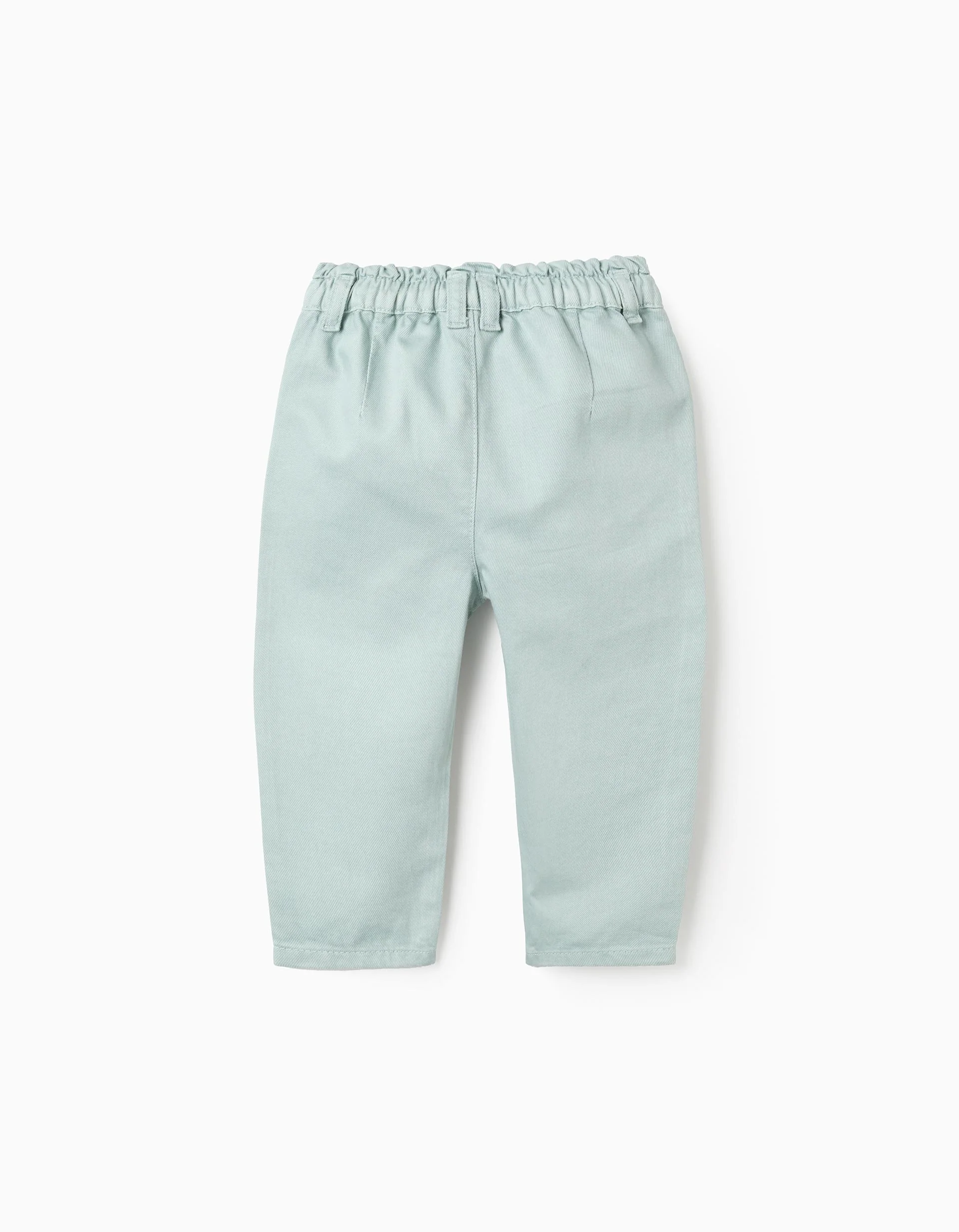 Paperbag Twill Trousers for Baby Girls, Aqua Green