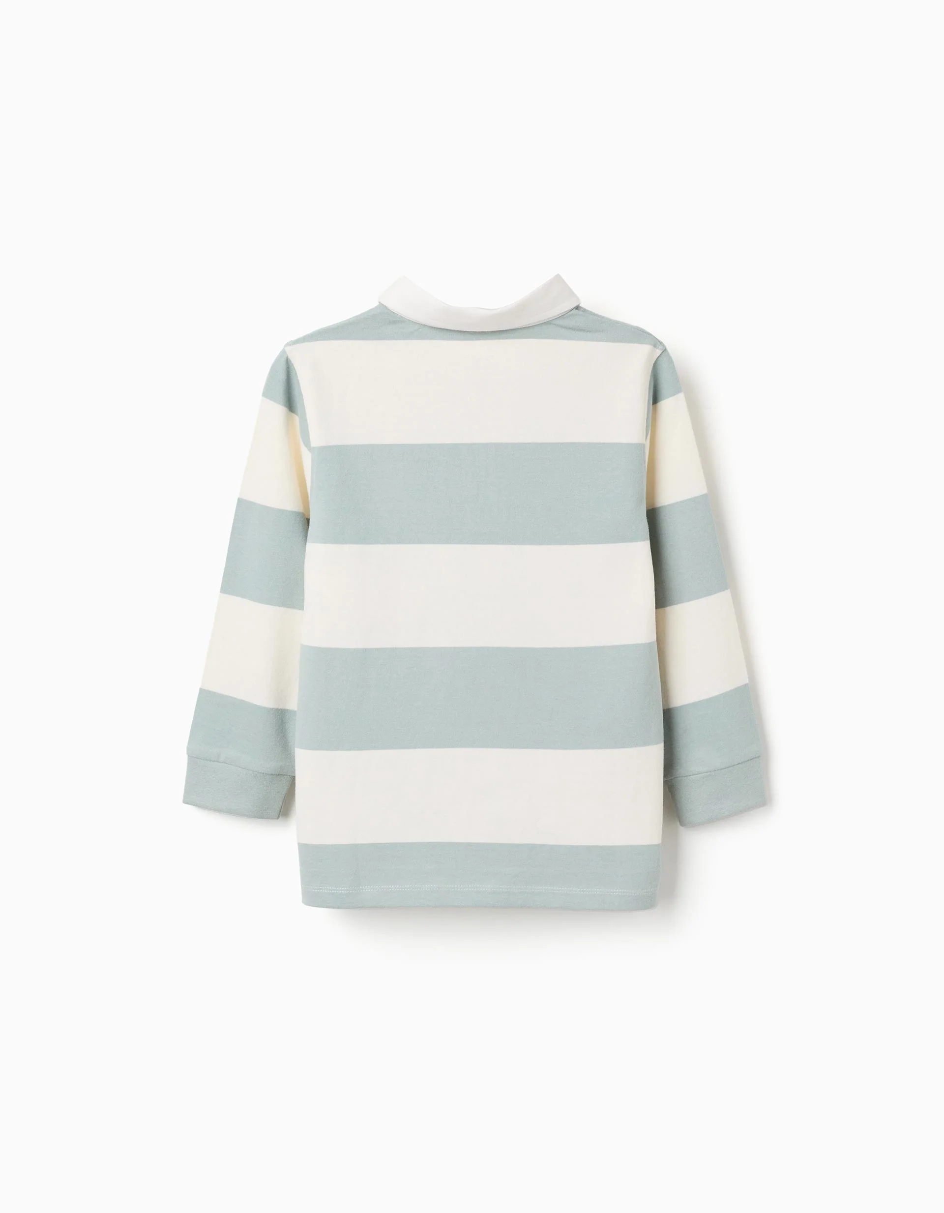 Long sleeve polo shirt with stripes for boys, white/light green