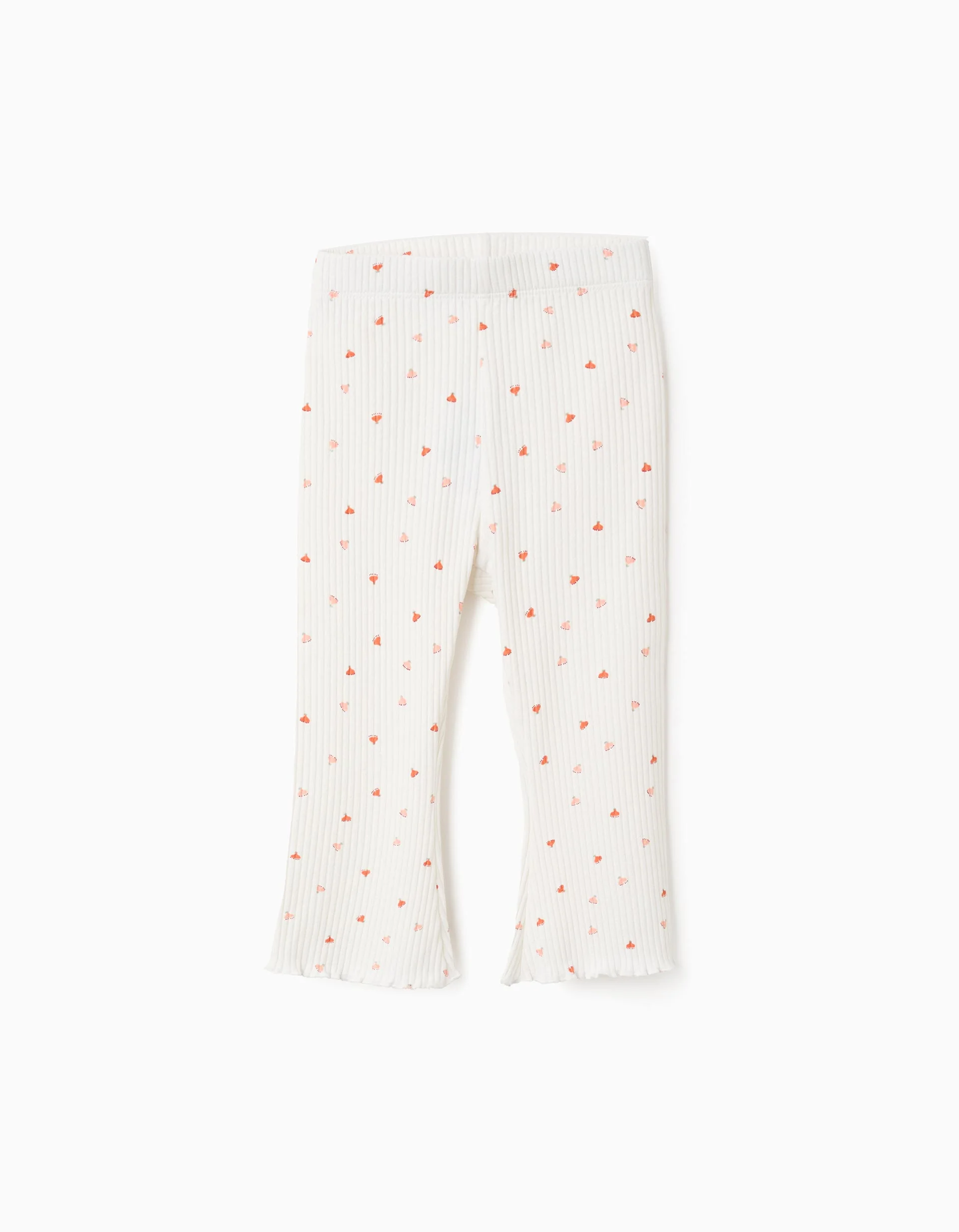 Floral Ribbed Trousers with Wavy Finish for Baby Girls, Beige