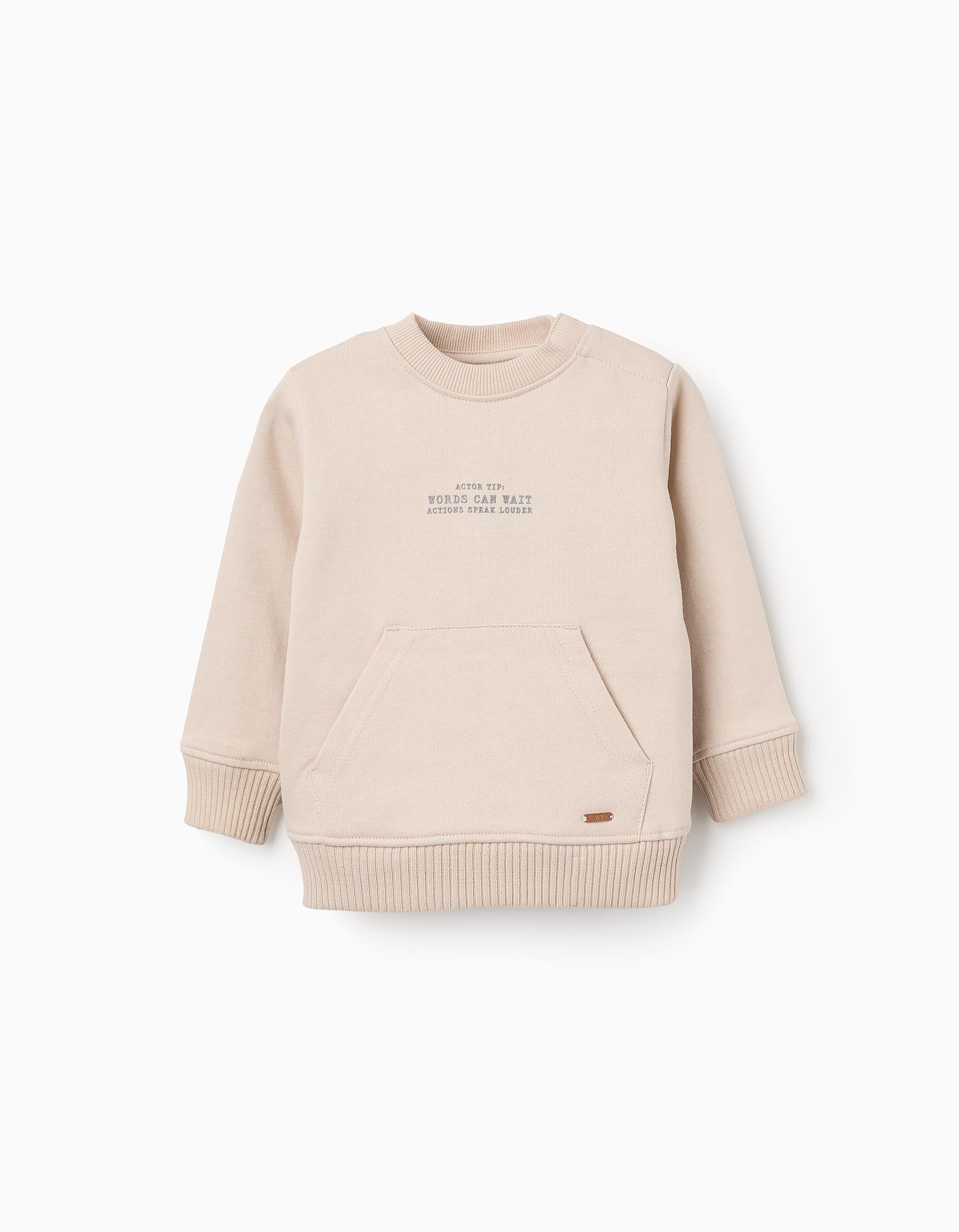 Cotton Sweatshirt with Kangaroo Pocket for Baby Boys 'Actions', Beige