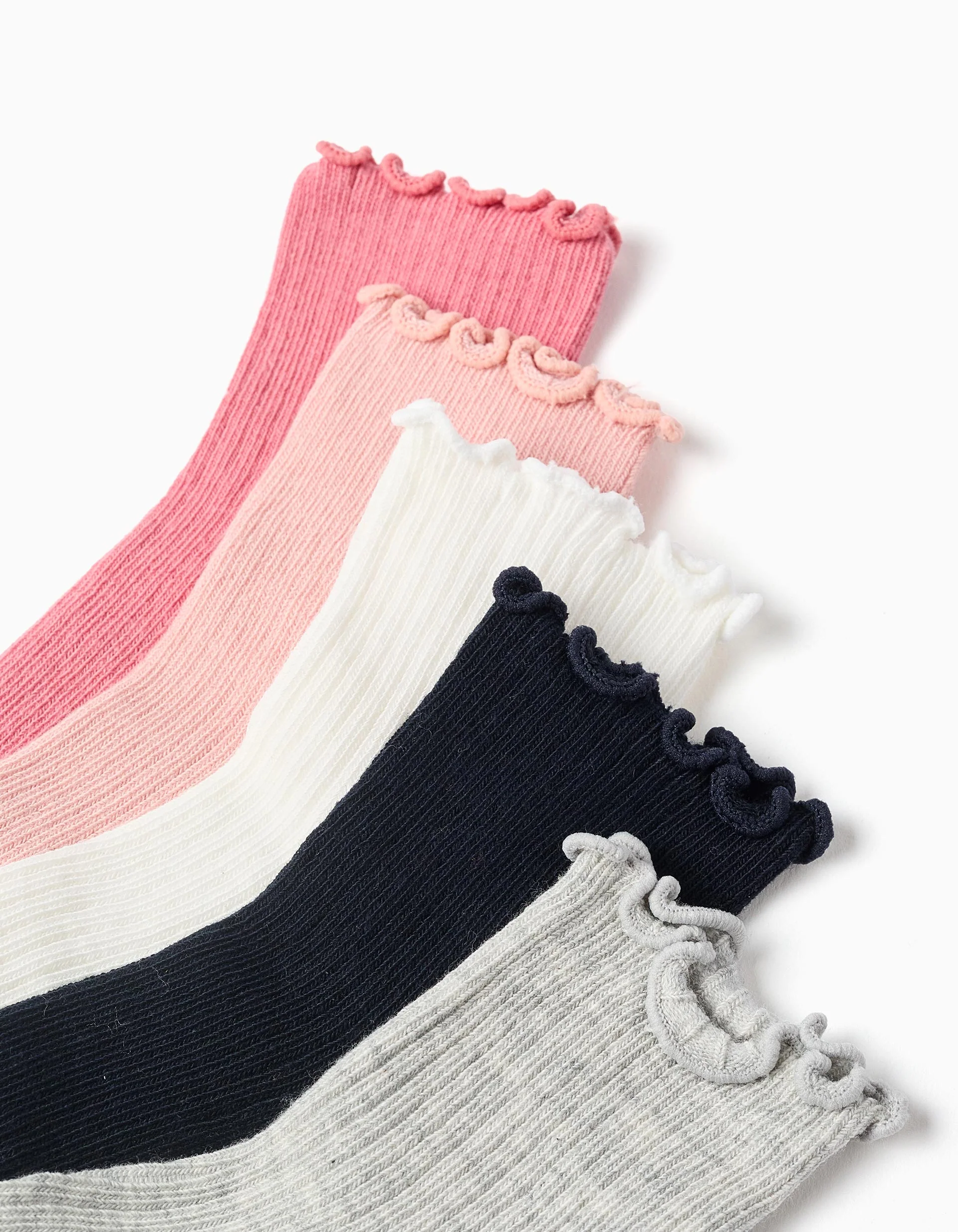 Pack 5 Pairs of Ribbed Socks with Wavy End for Baby Girls, Multicolour