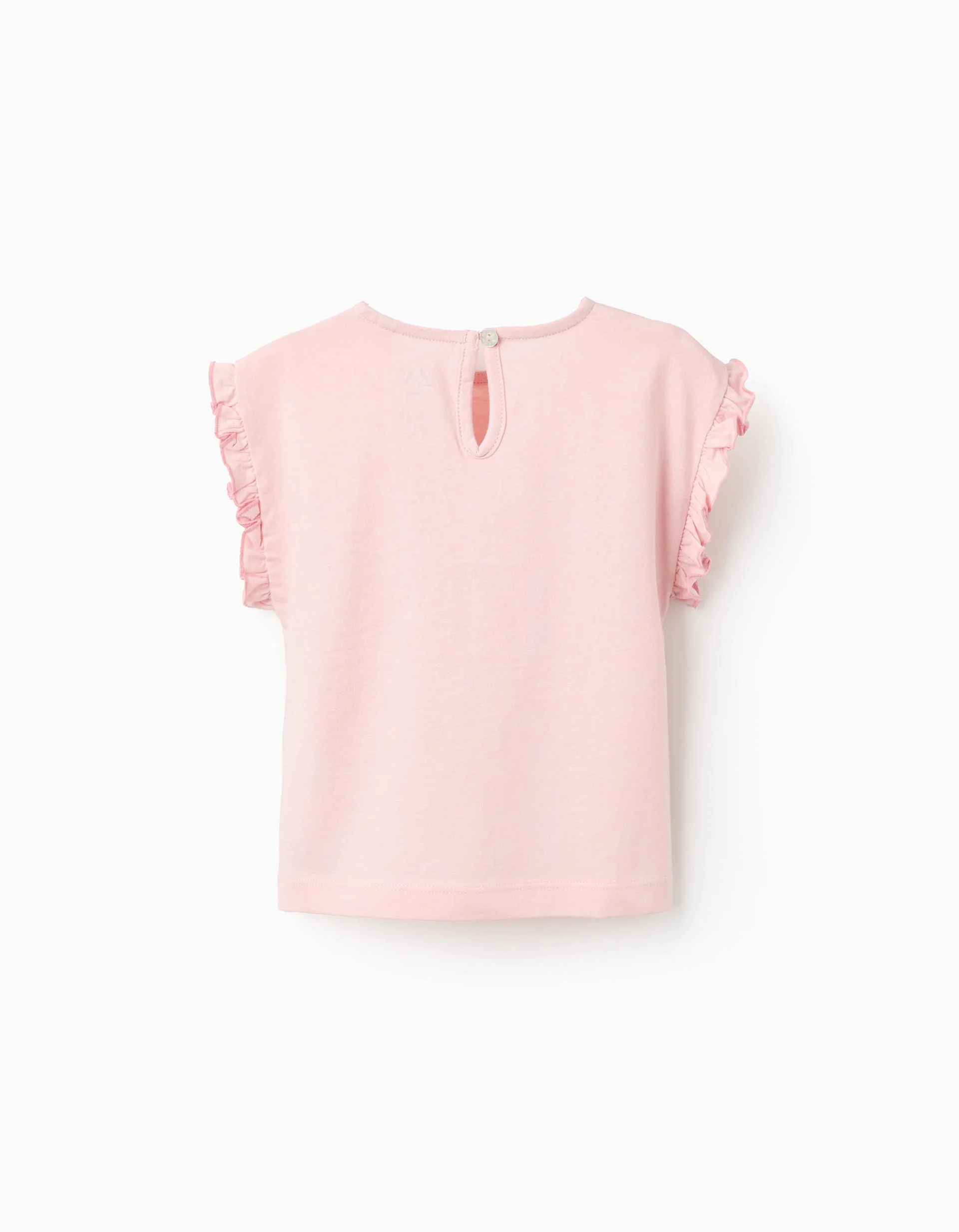 Cotton T-shirt with Ruffles and Pocket for Baby Girls, Pink