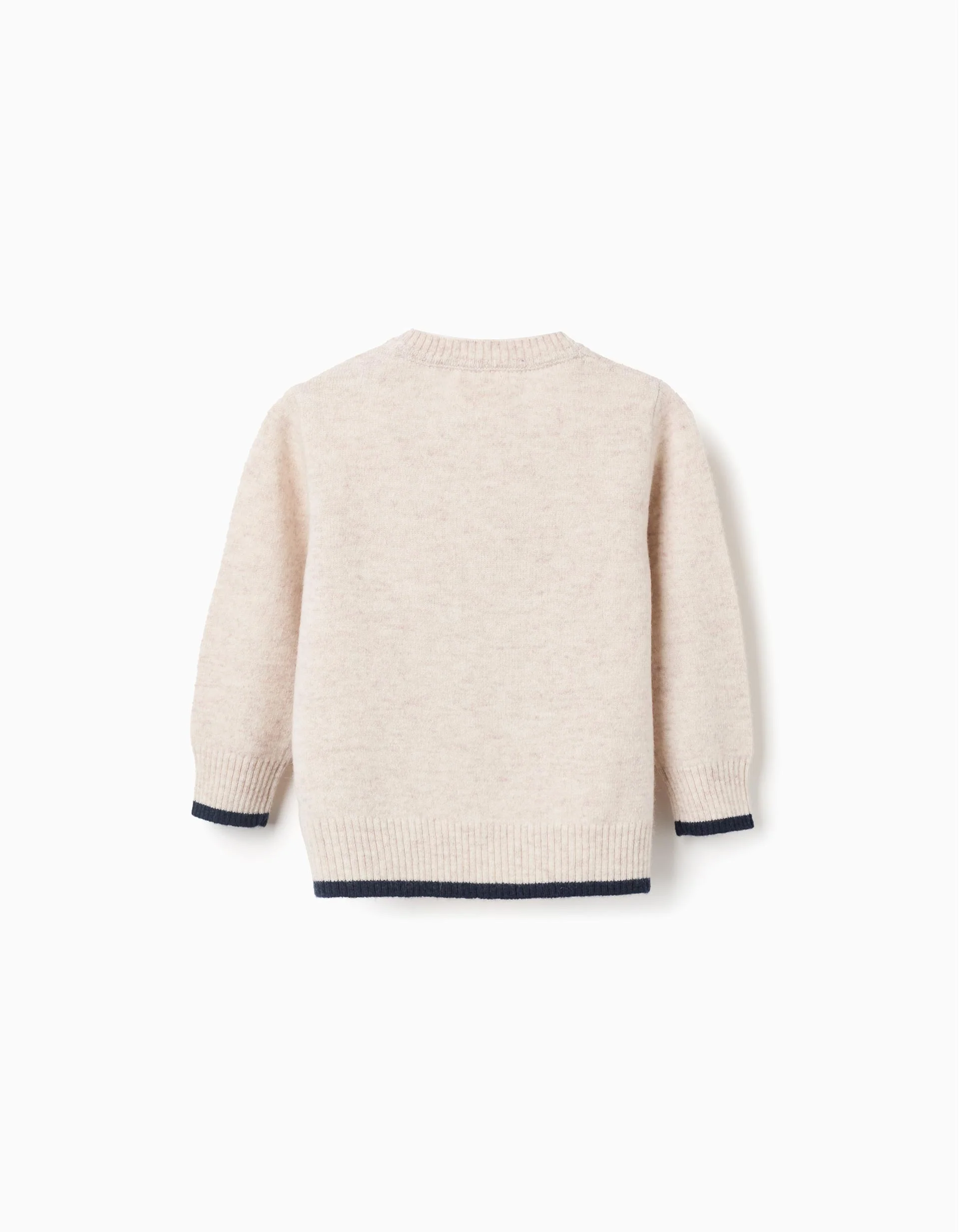 Knitted jumper in a wool blend for baby boys, beige/dark blue