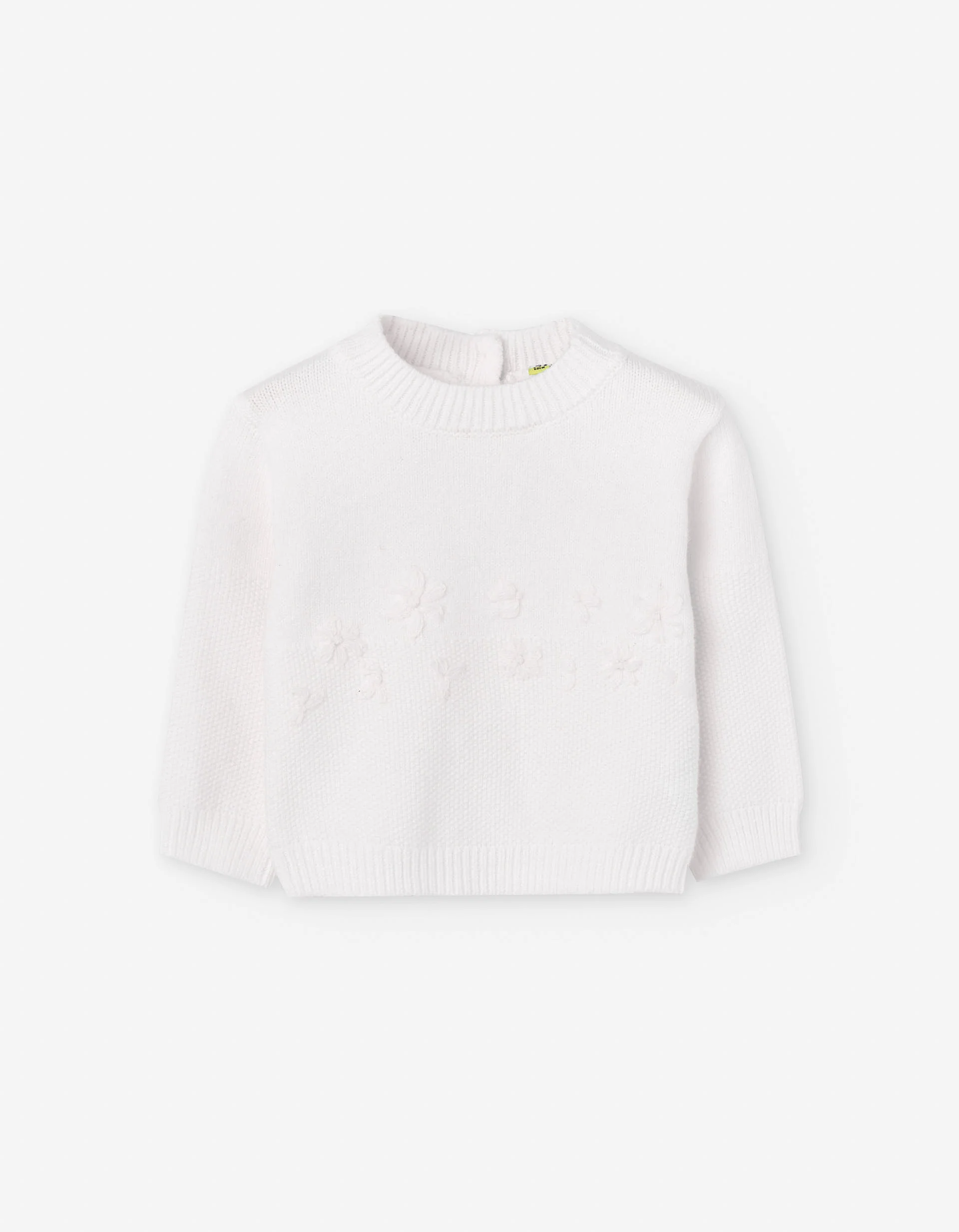Knitted jumper with embroidered flowers for baby girls, white