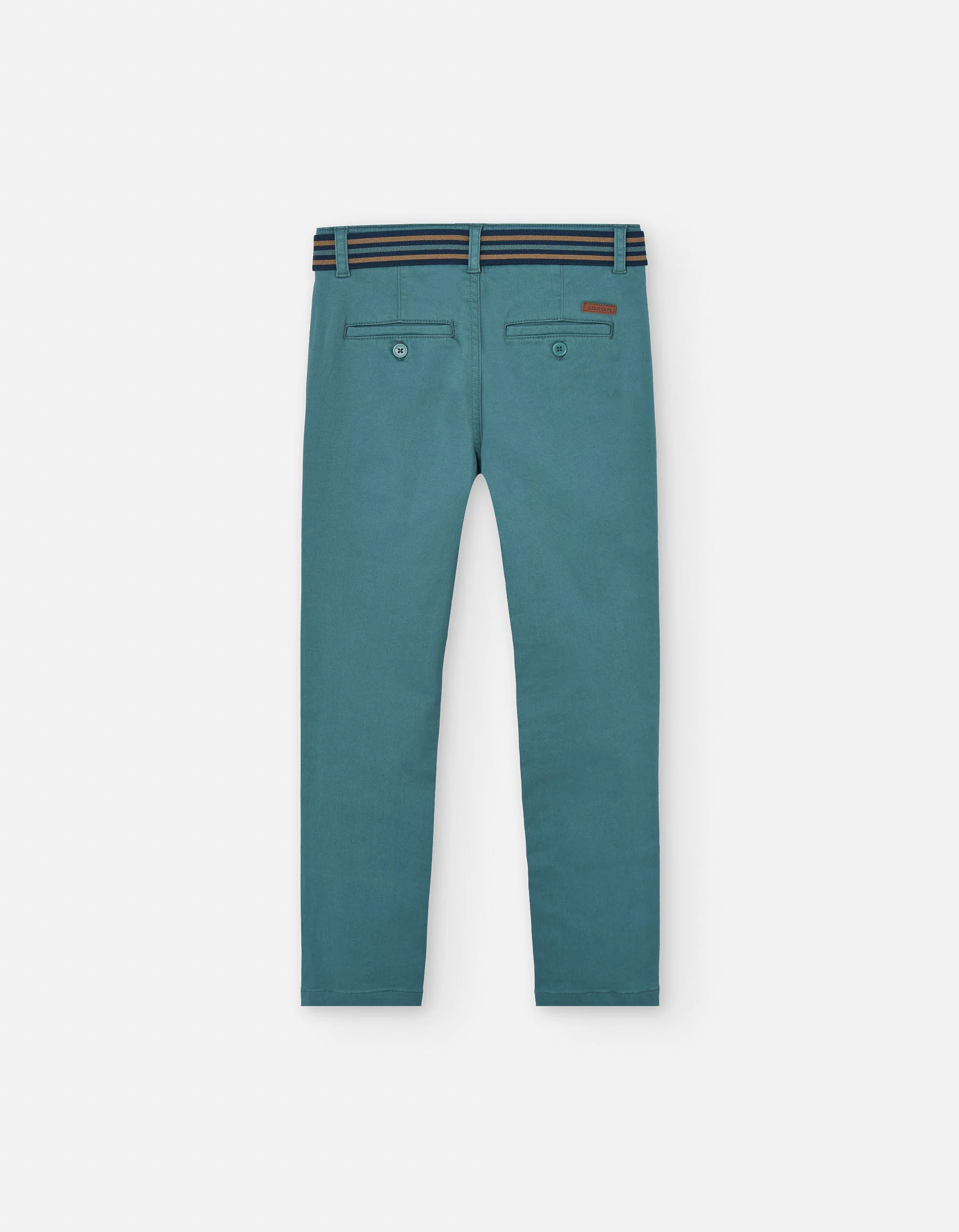 Slim fit twill trousers with belt for boys, blue green