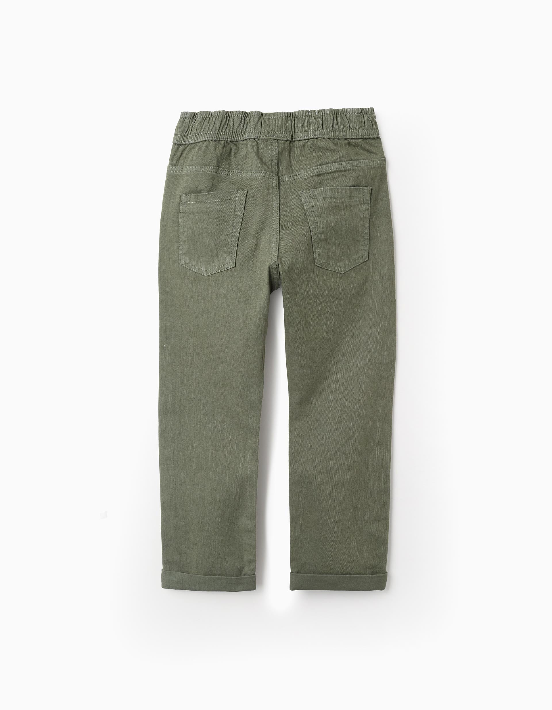 Twill Trousers with Elastic Waist and Drawstring for Boys 'Slim', Green
