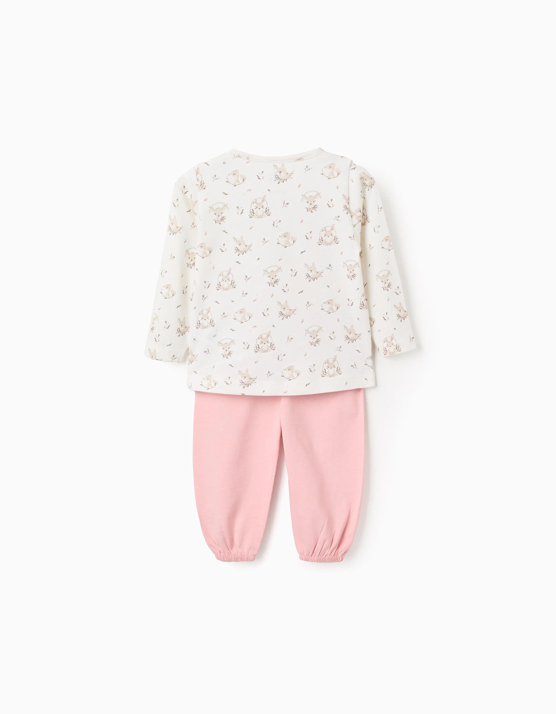 Cotton Pyjama with Pattern for Baby Girls, White/Pink