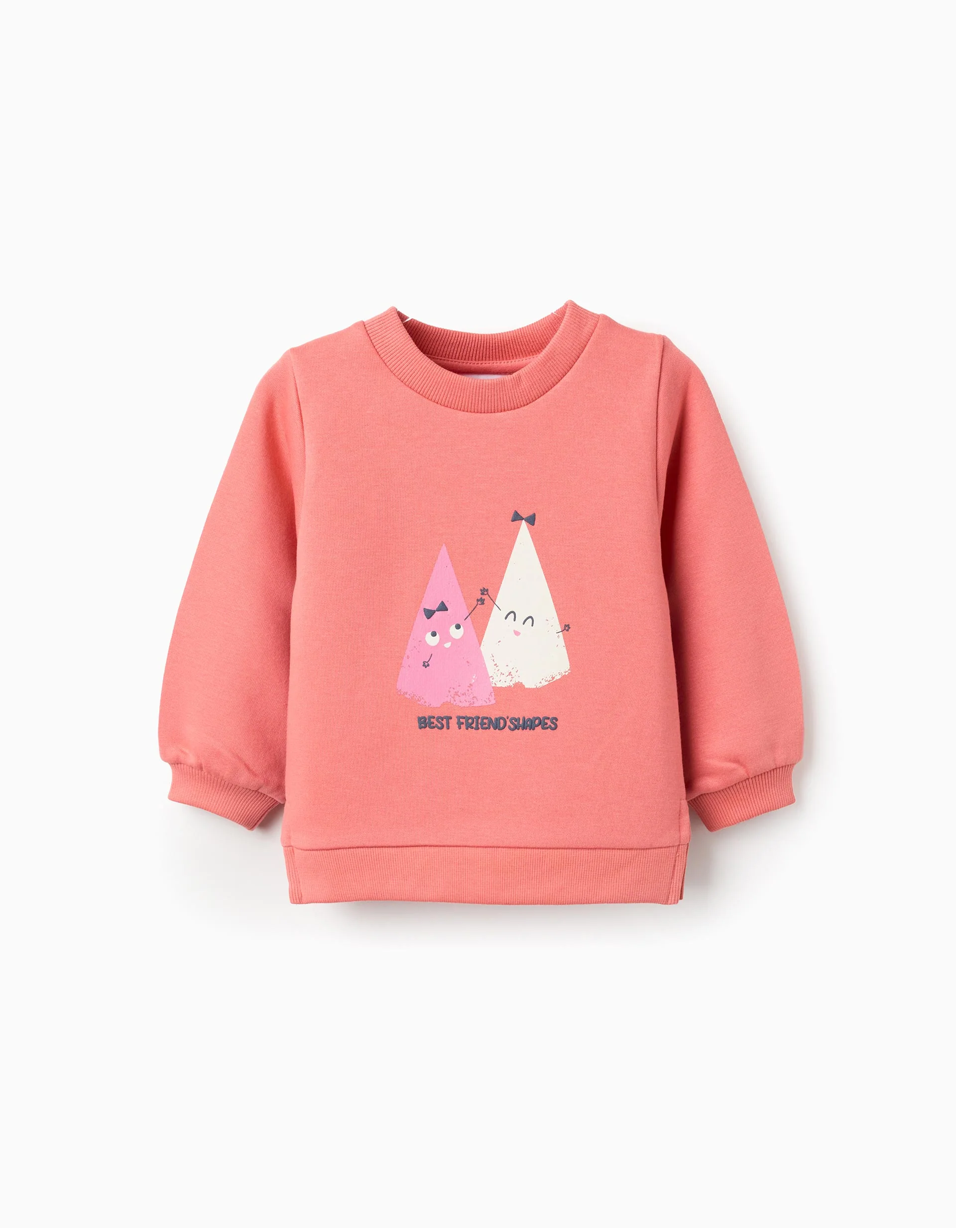 Brushed Sweatshirt with Print for Newborn Girls 'Shapes', Coral