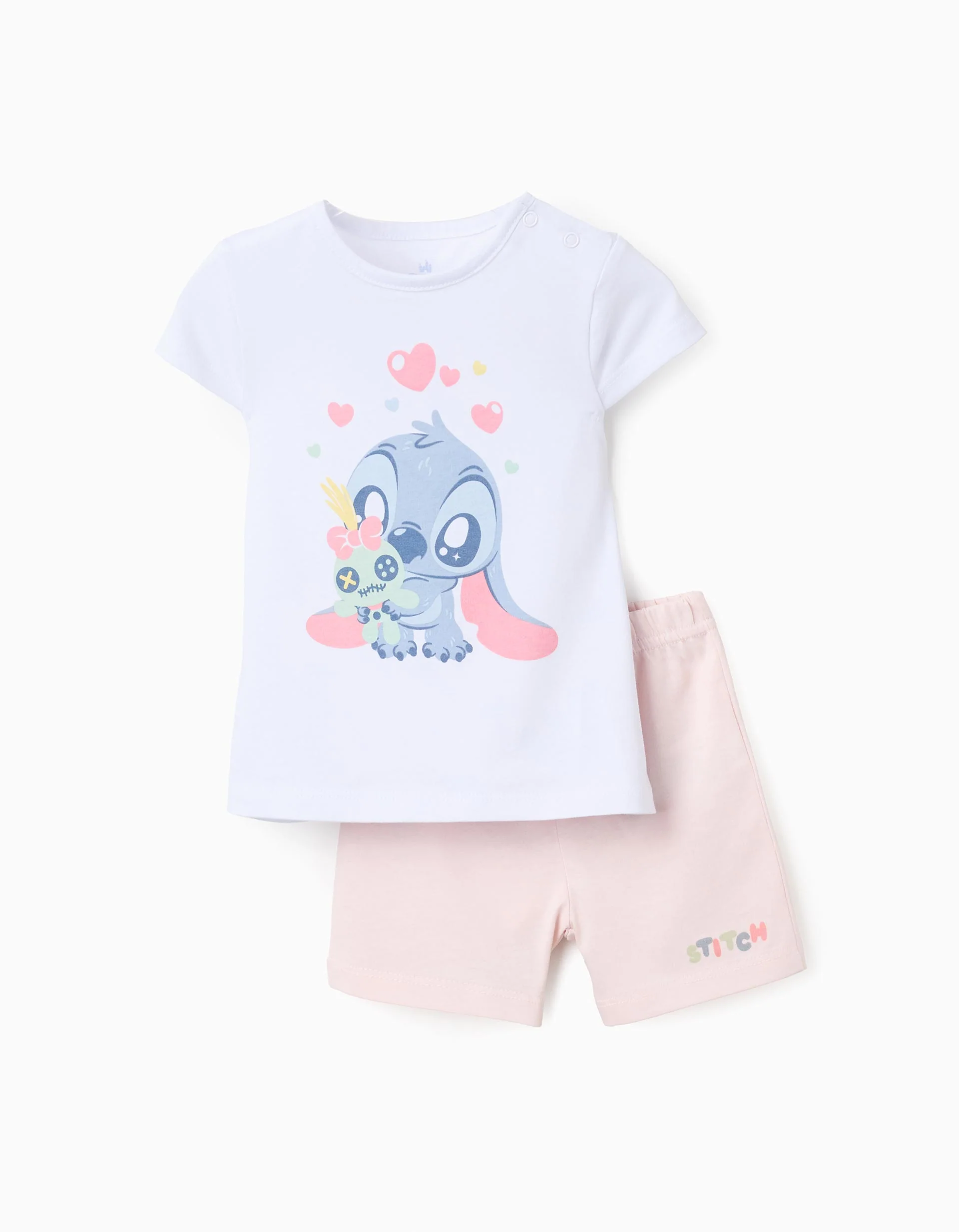 Cotton Pyjamas for Baby Girls 'Stitch', White/Pink