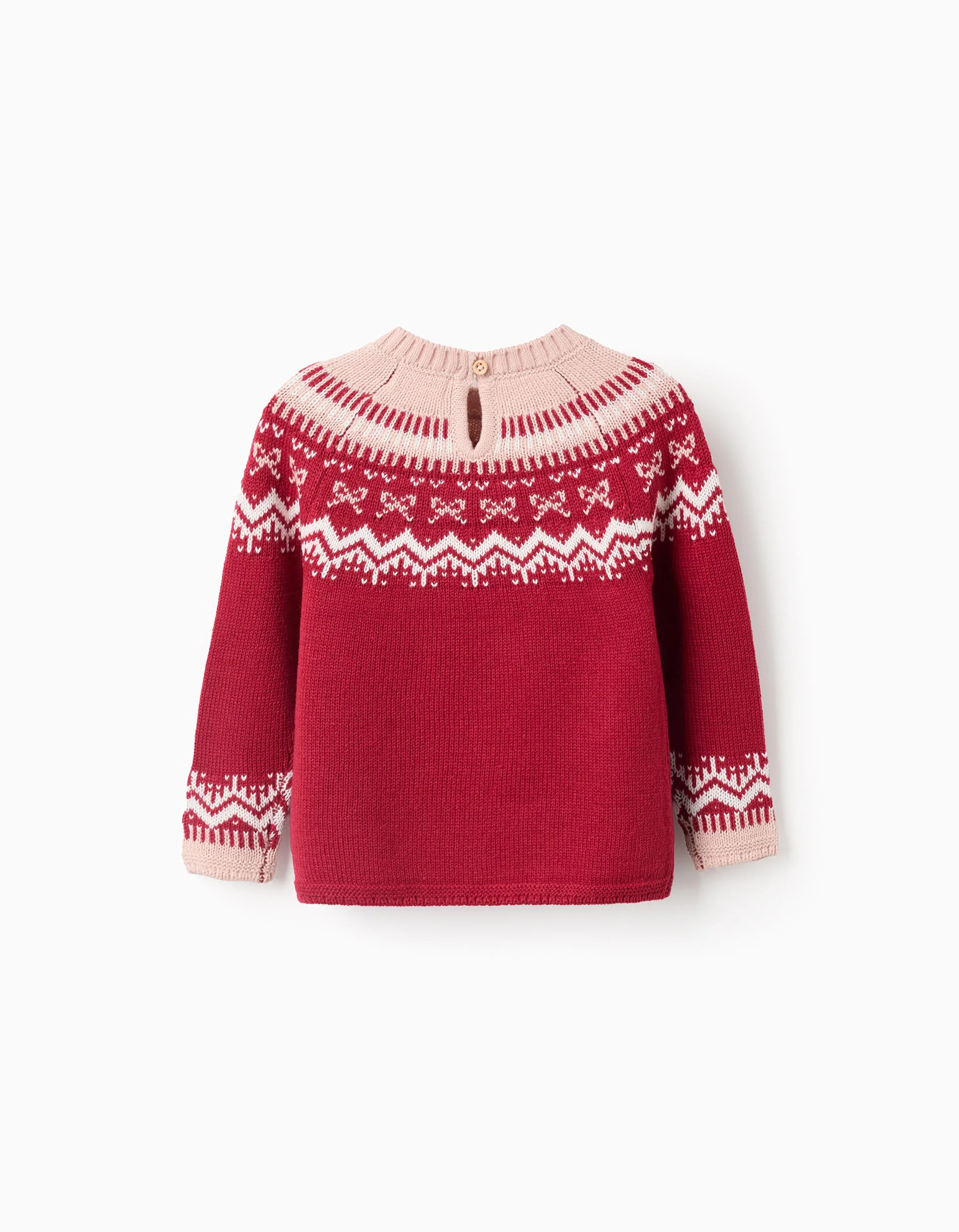 Jacquard Knitted Jumper for Baby Girls, Red/Pink
