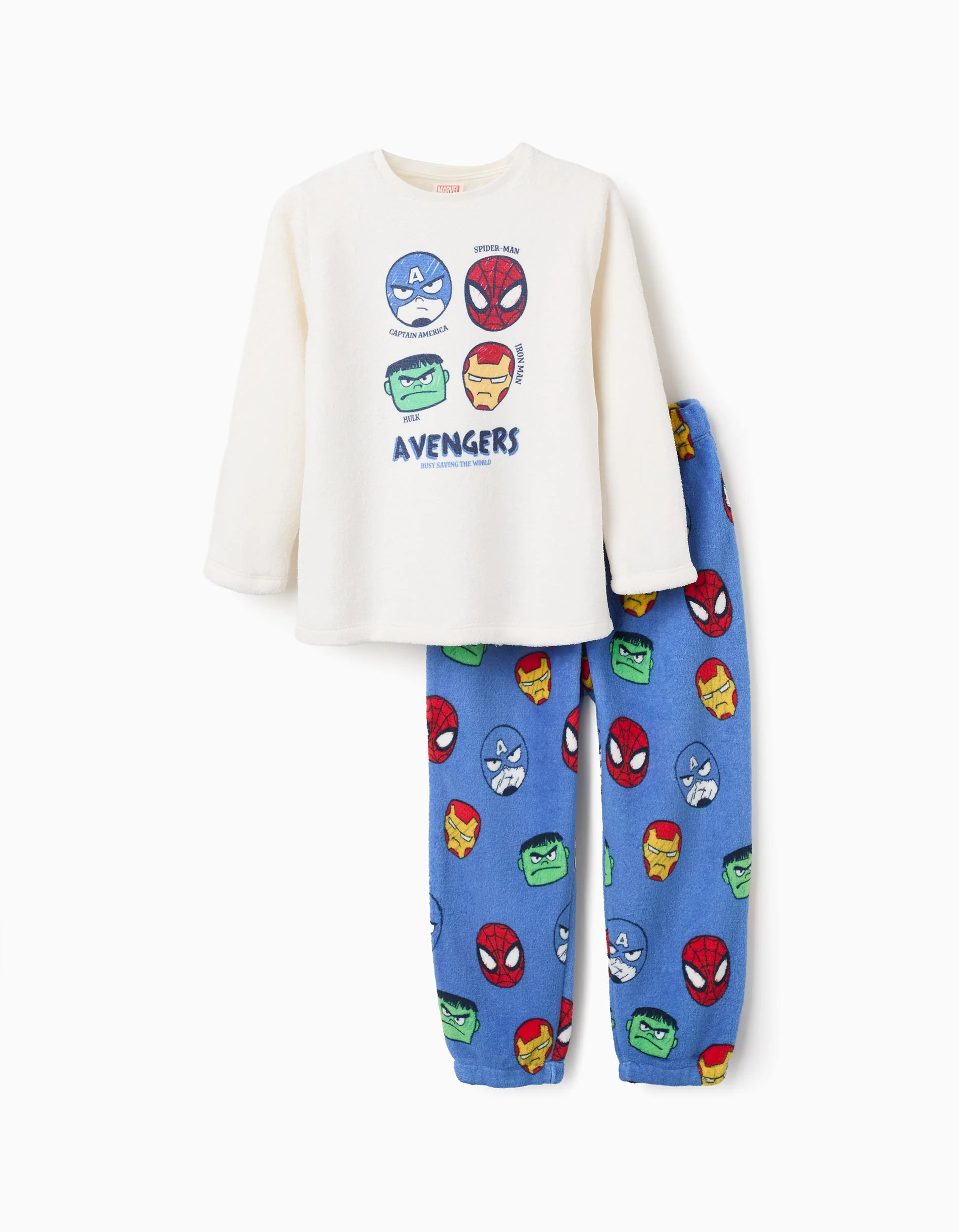 Coral fleece pyjamas with Avengers print for boys, white/blue