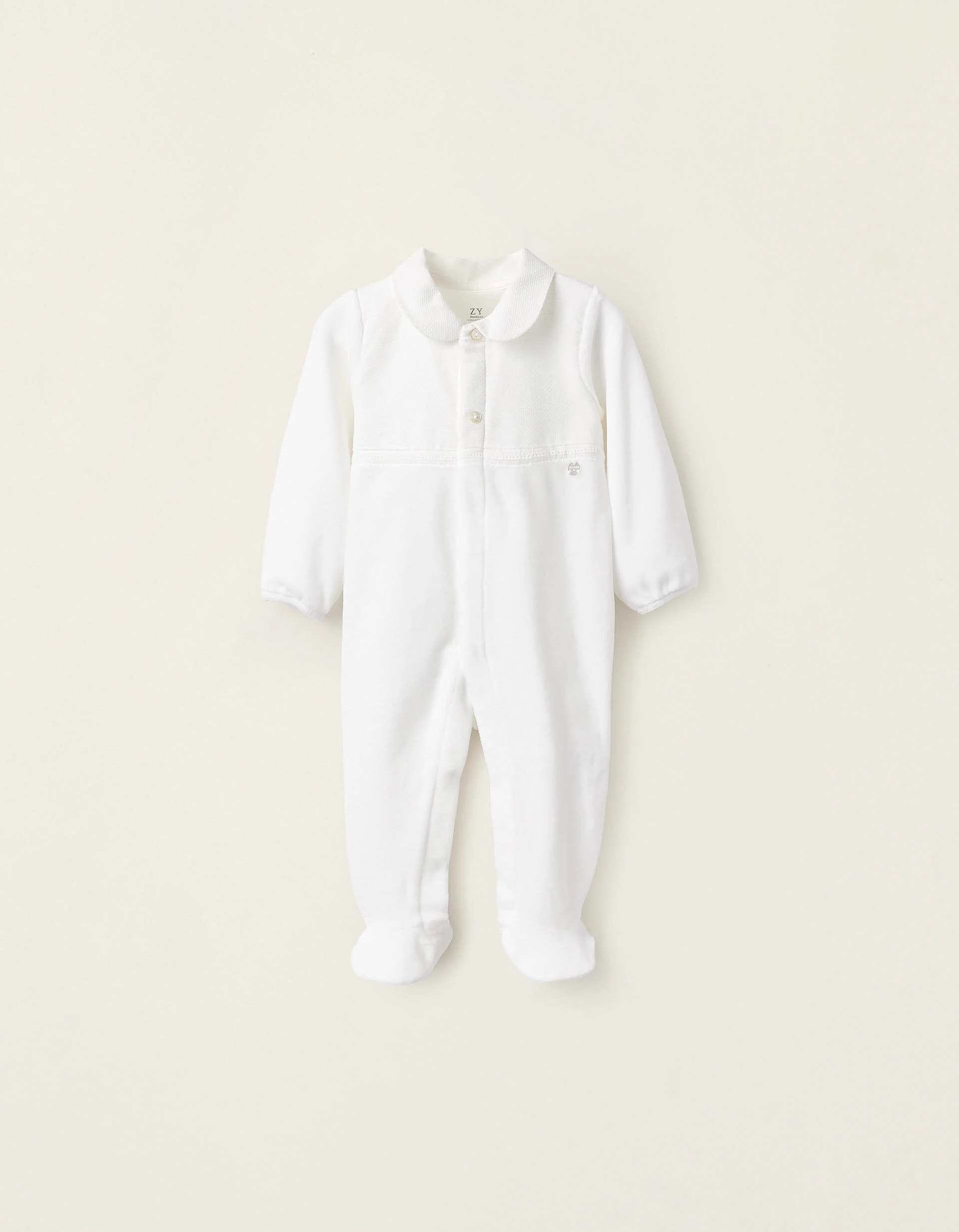 Velours Textured Sleepsuit for Newborns, White