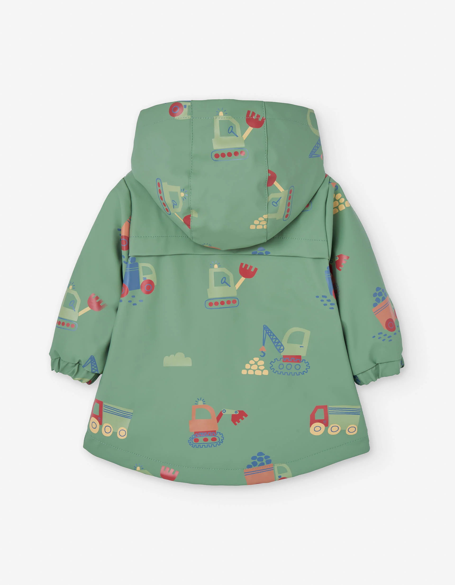 Hooded rubber parka with fleece lining and motif for baby boys, green