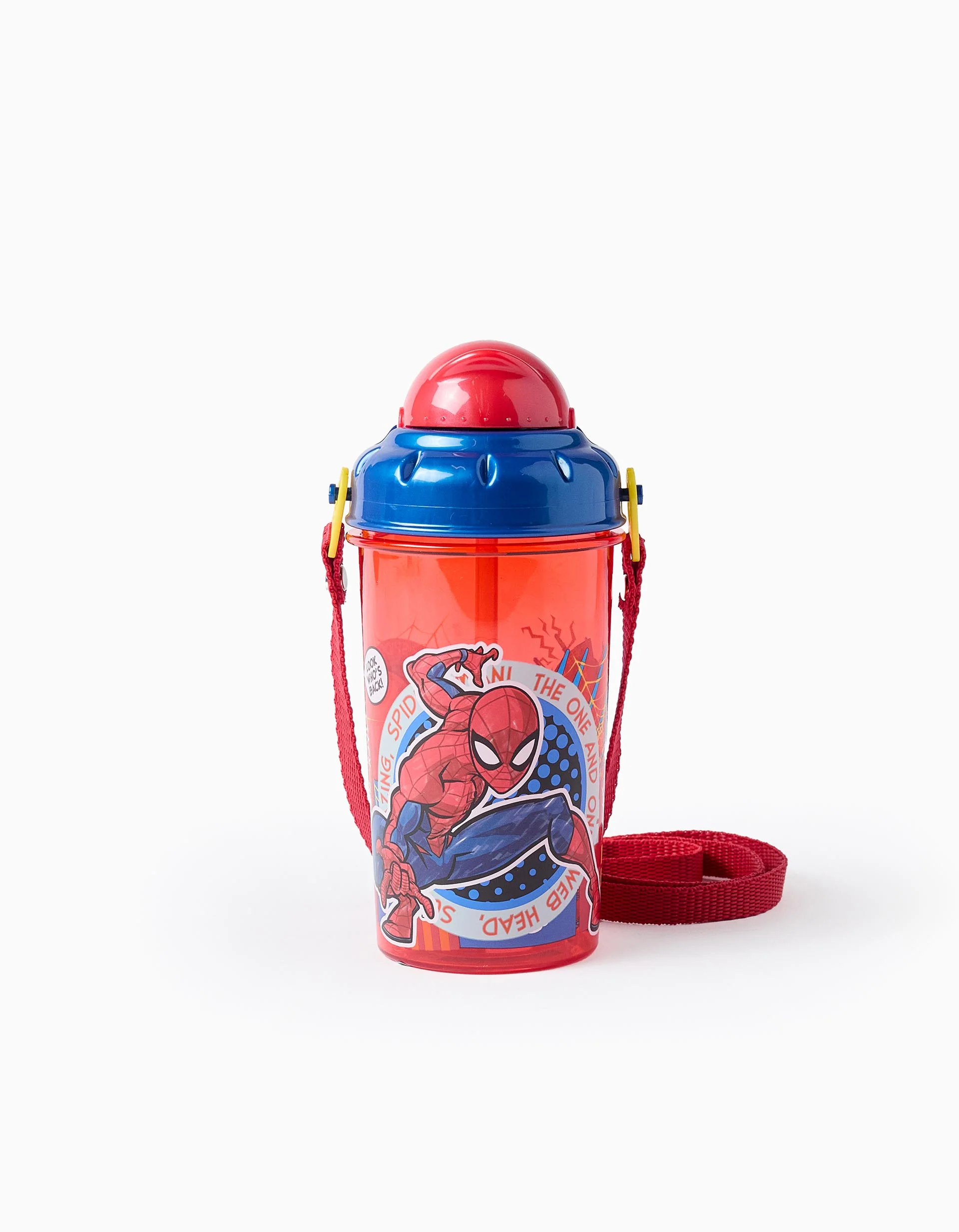 Spider-Man Water Bottle with Straw for Boys, Red/Blue