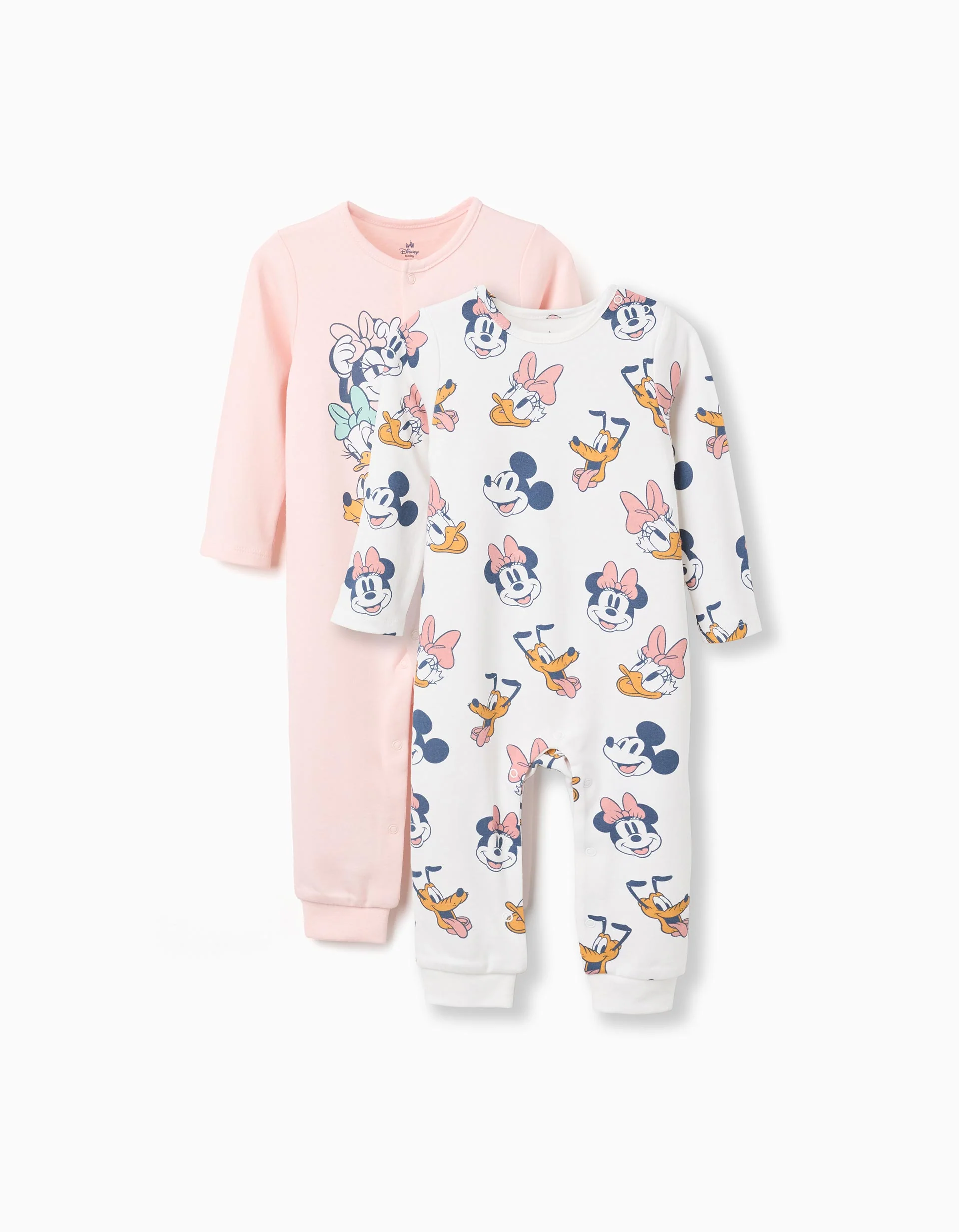 Pack of 2 Cotton Babygrows 'Minnie' for Baby Girls, White/Light Pink