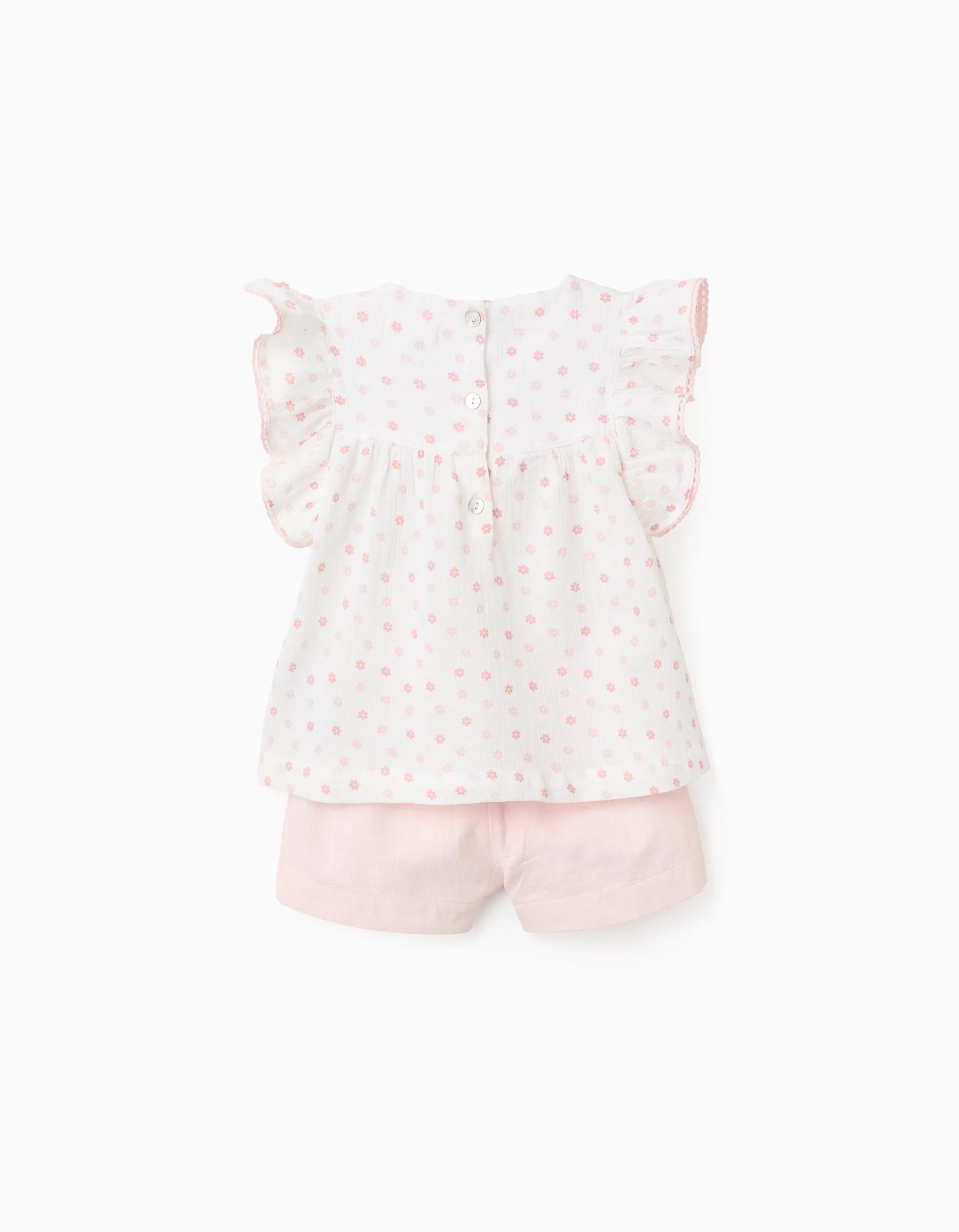 Floral Blouse + Cotton Shorts for Baby Girls, White/Pink