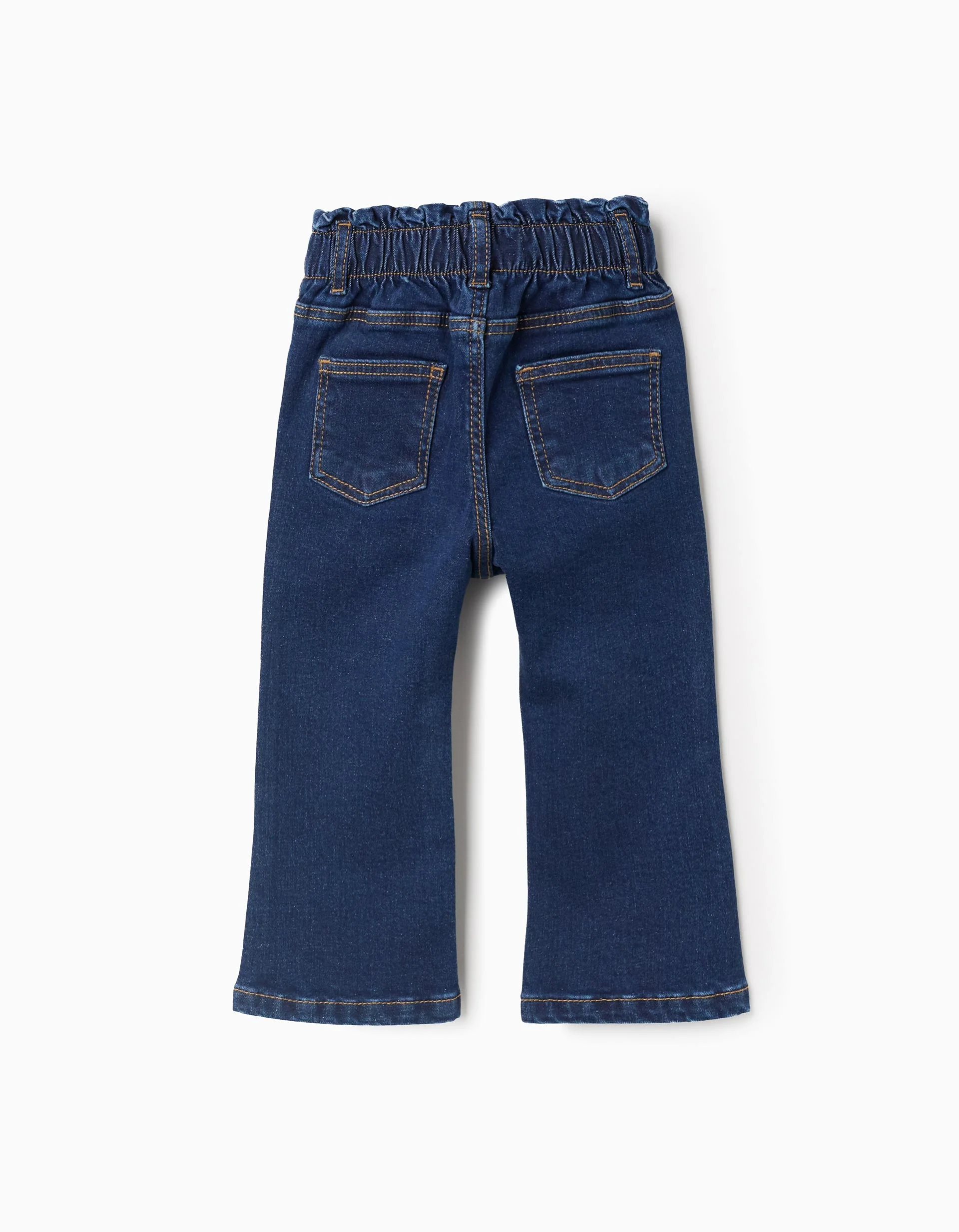 Flare Fit Denim Trousers for Baby Girls, Dark Blue