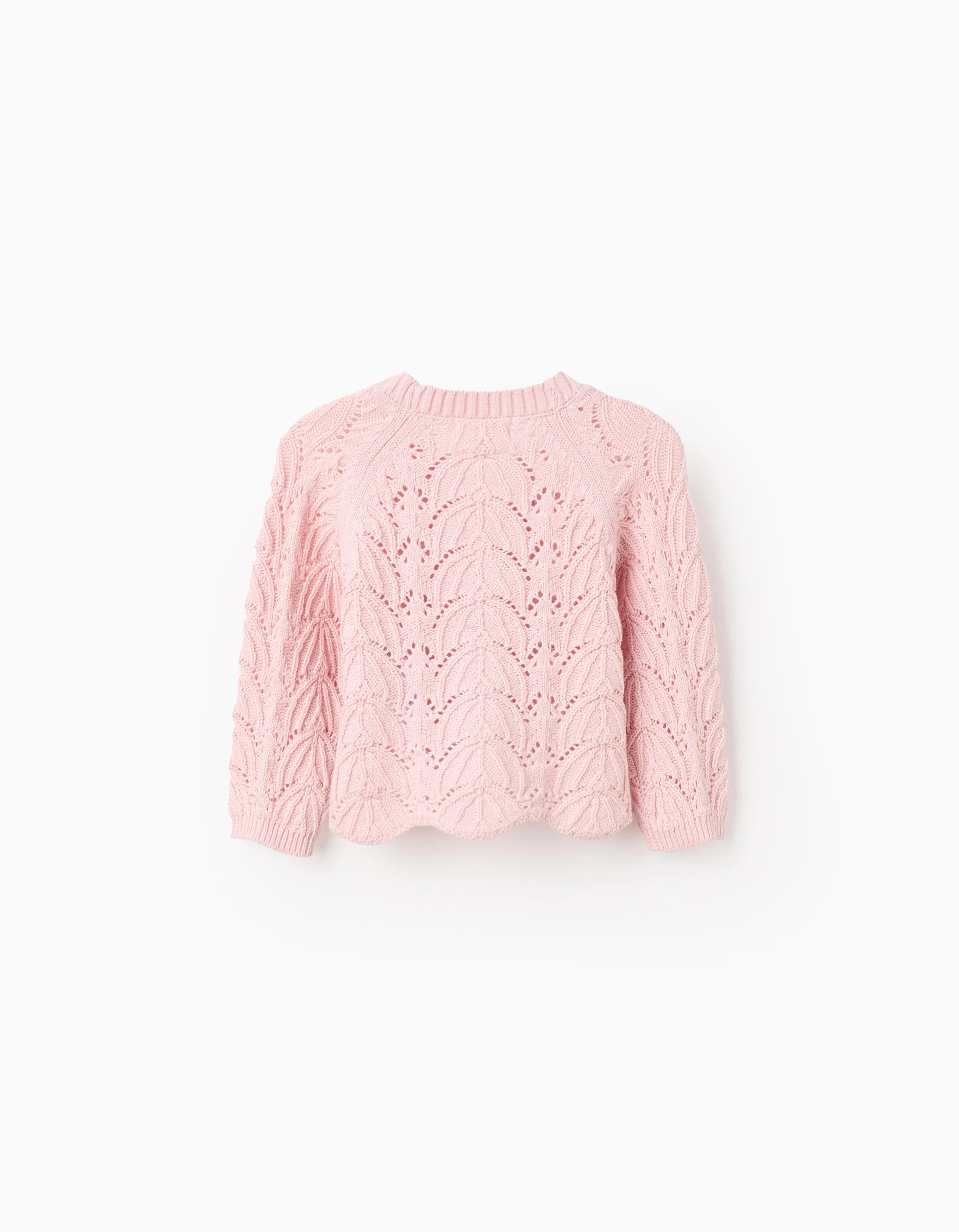 Knitted Openwork V-neck Cardigan for Baby Girls, Pink