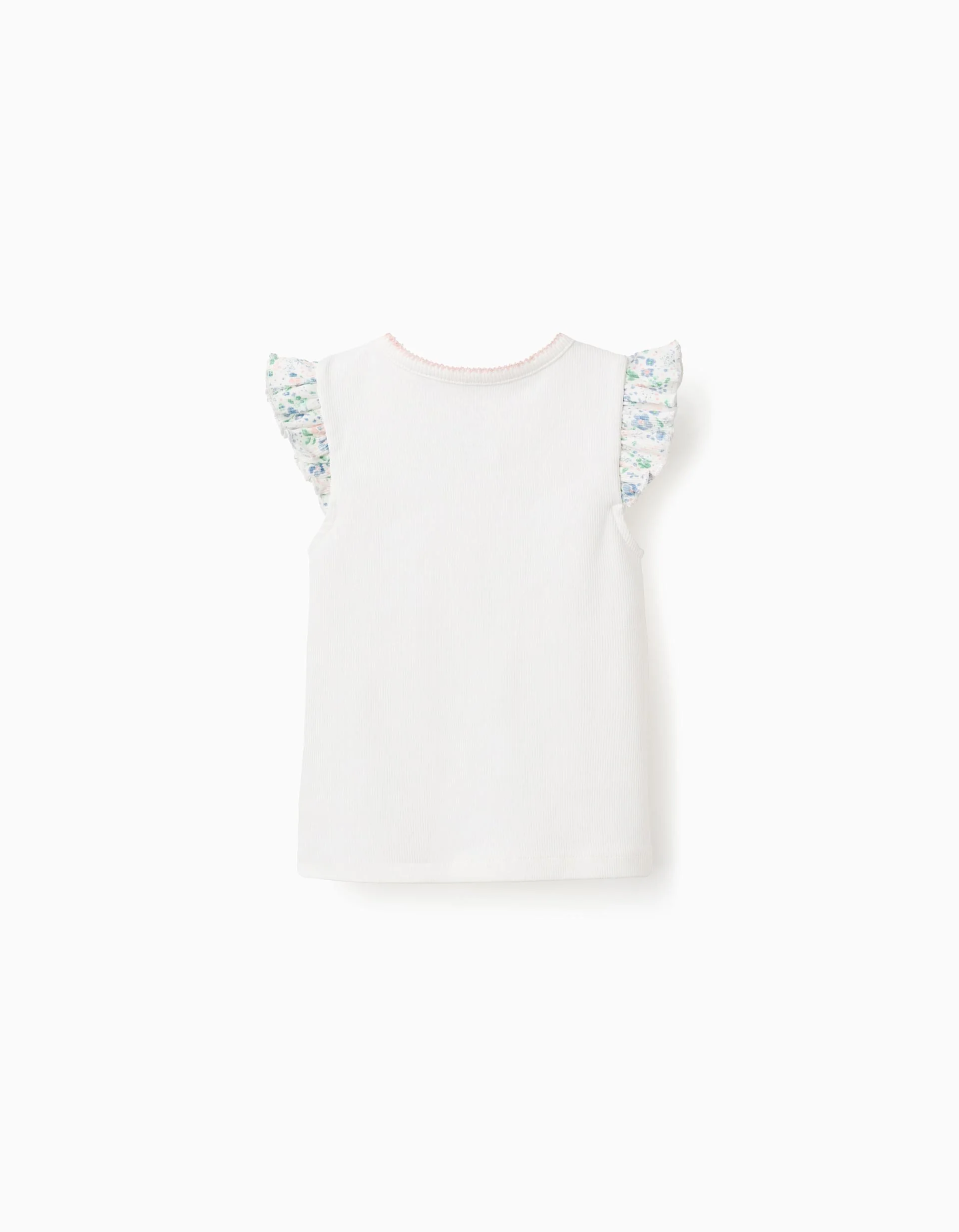 Ribbed T-shirt with Floral Ruffles for Baby Girls, white